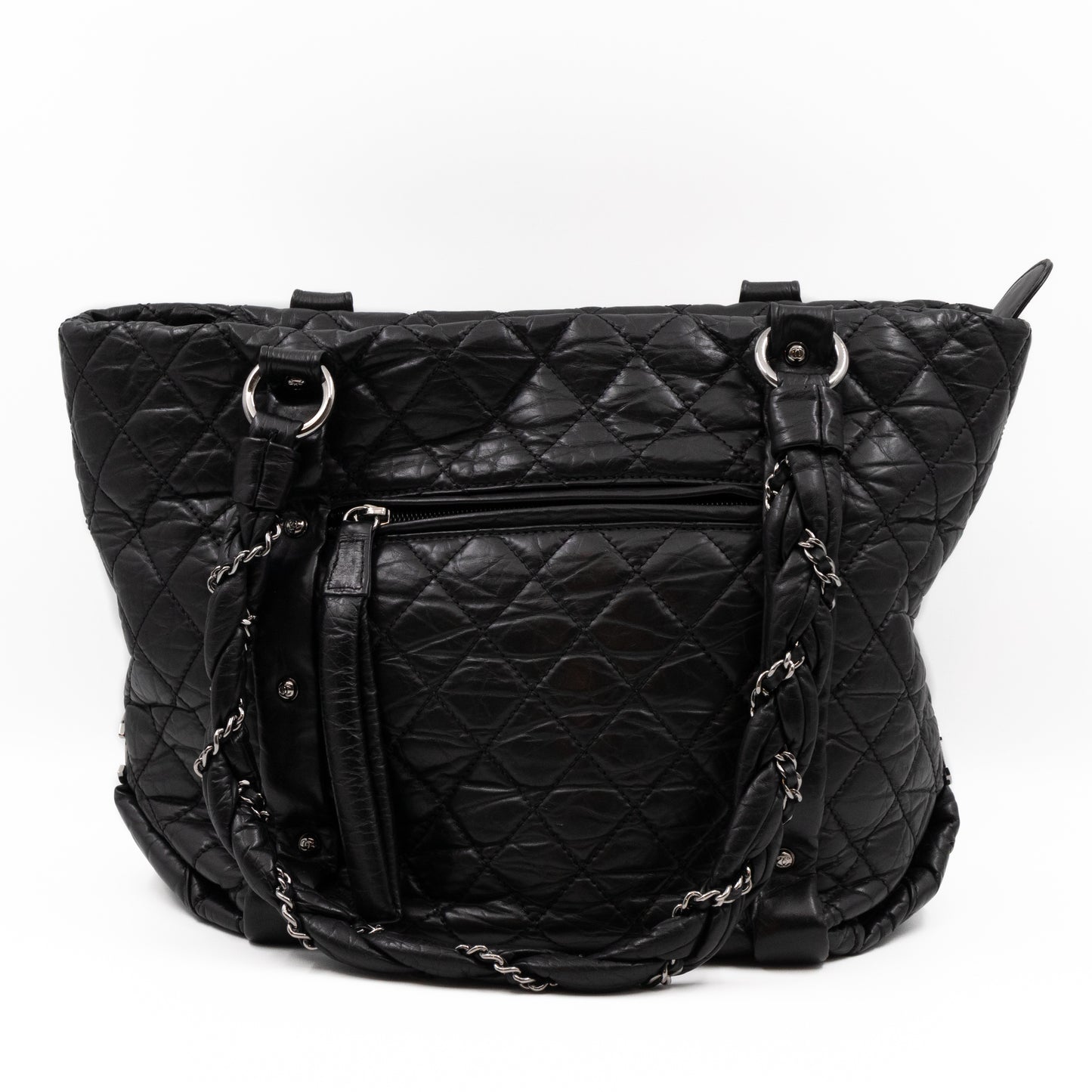 Lady Braid Shopping Tote Black Leather