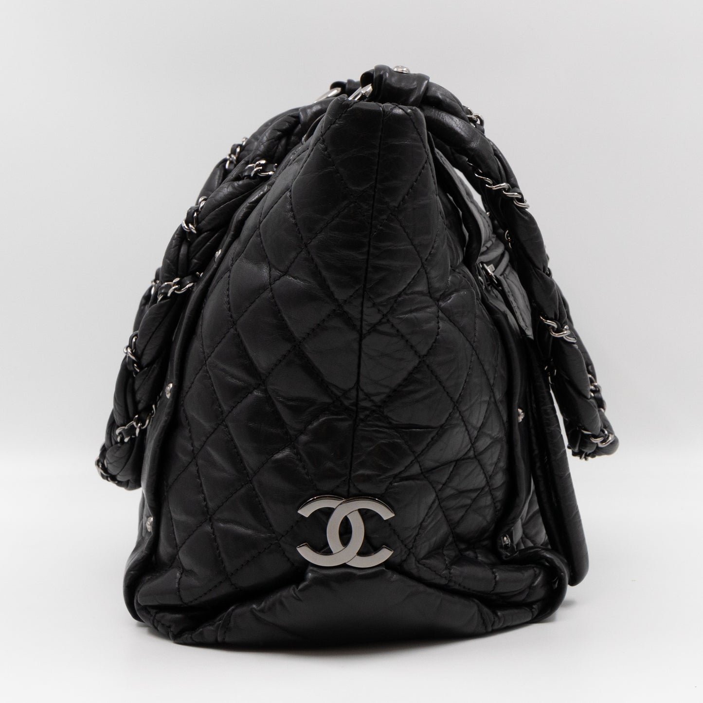 Lady Braid Shopping Tote Black Leather