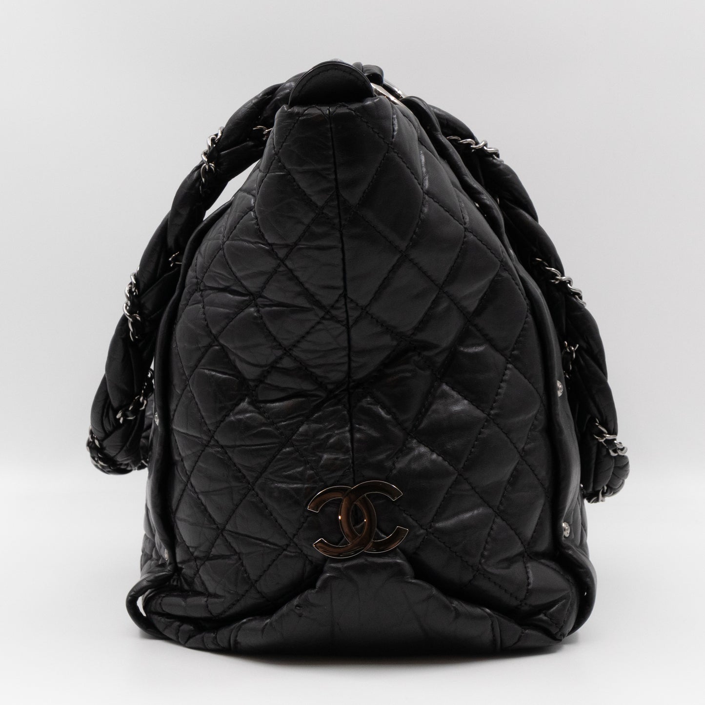 Lady Braid Shopping Tote Black Leather