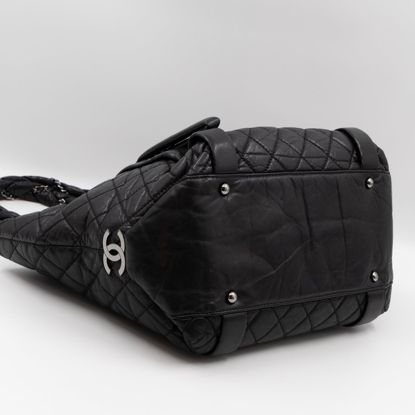 Lady Braid Shopping Tote Black Leather