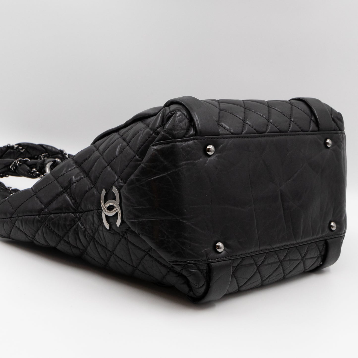 Lady Braid Shopping Tote Black Leather