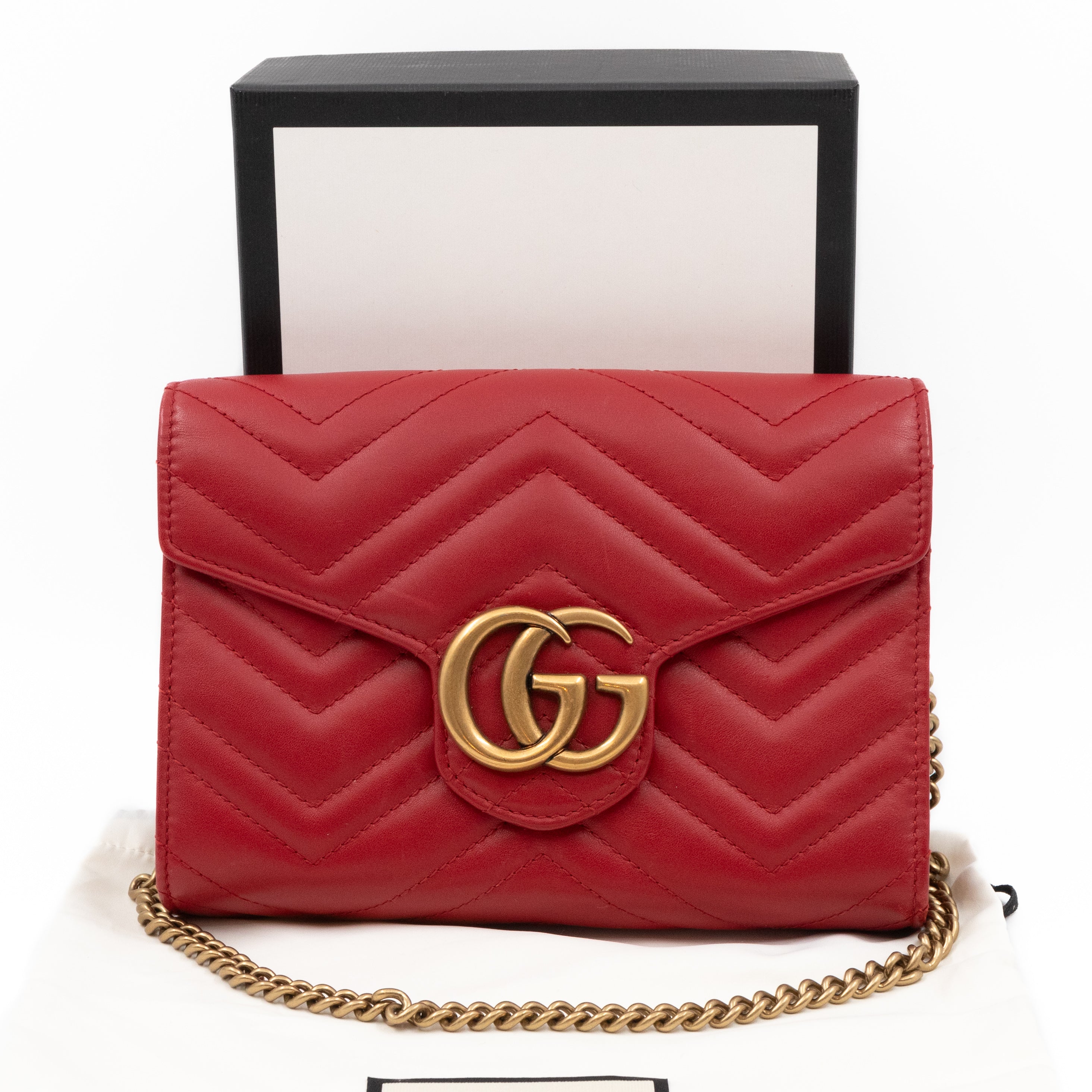 GG Marmont Matelasse Chain Wallet Red Leather