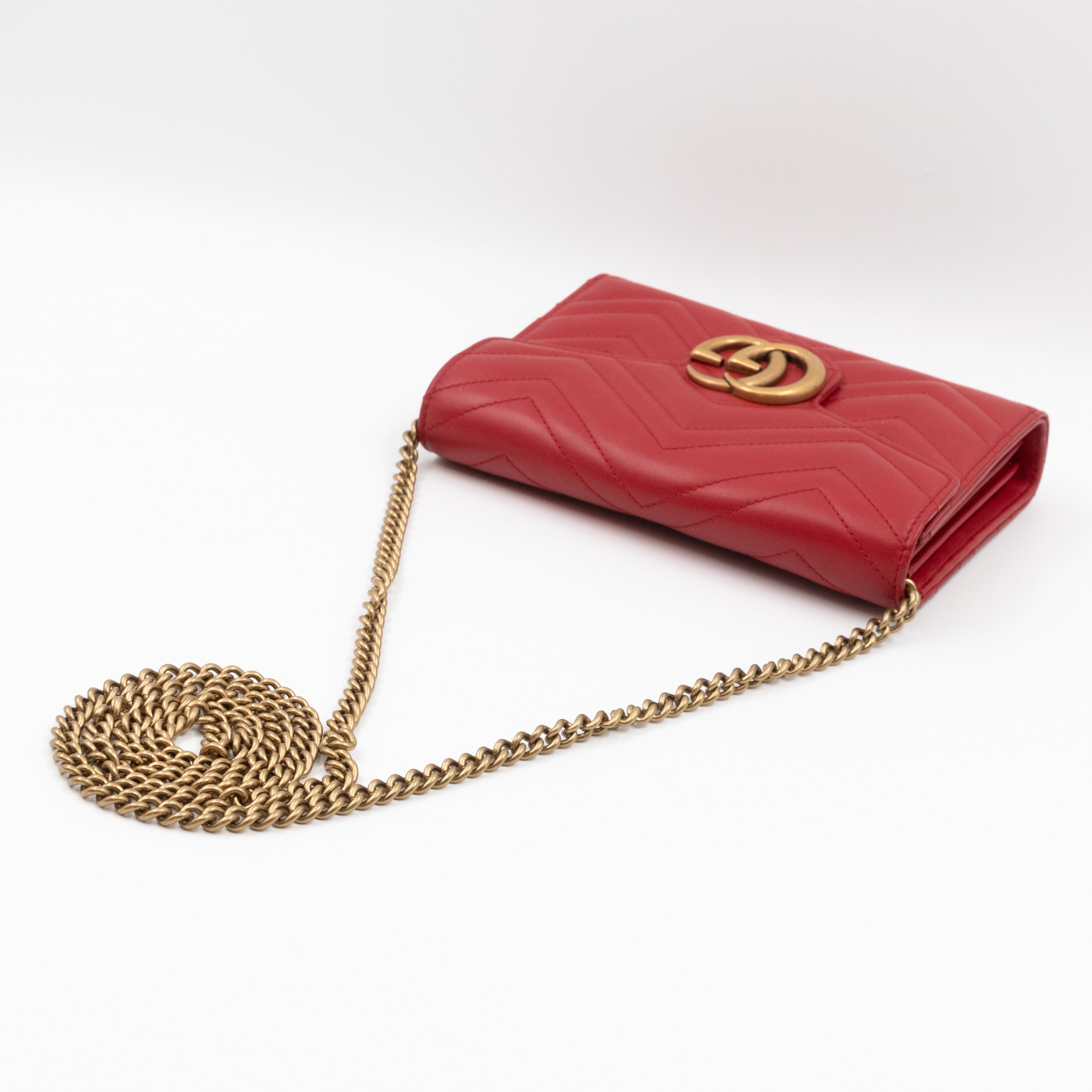 GG Marmont Matelasse Chain Wallet Red Leather