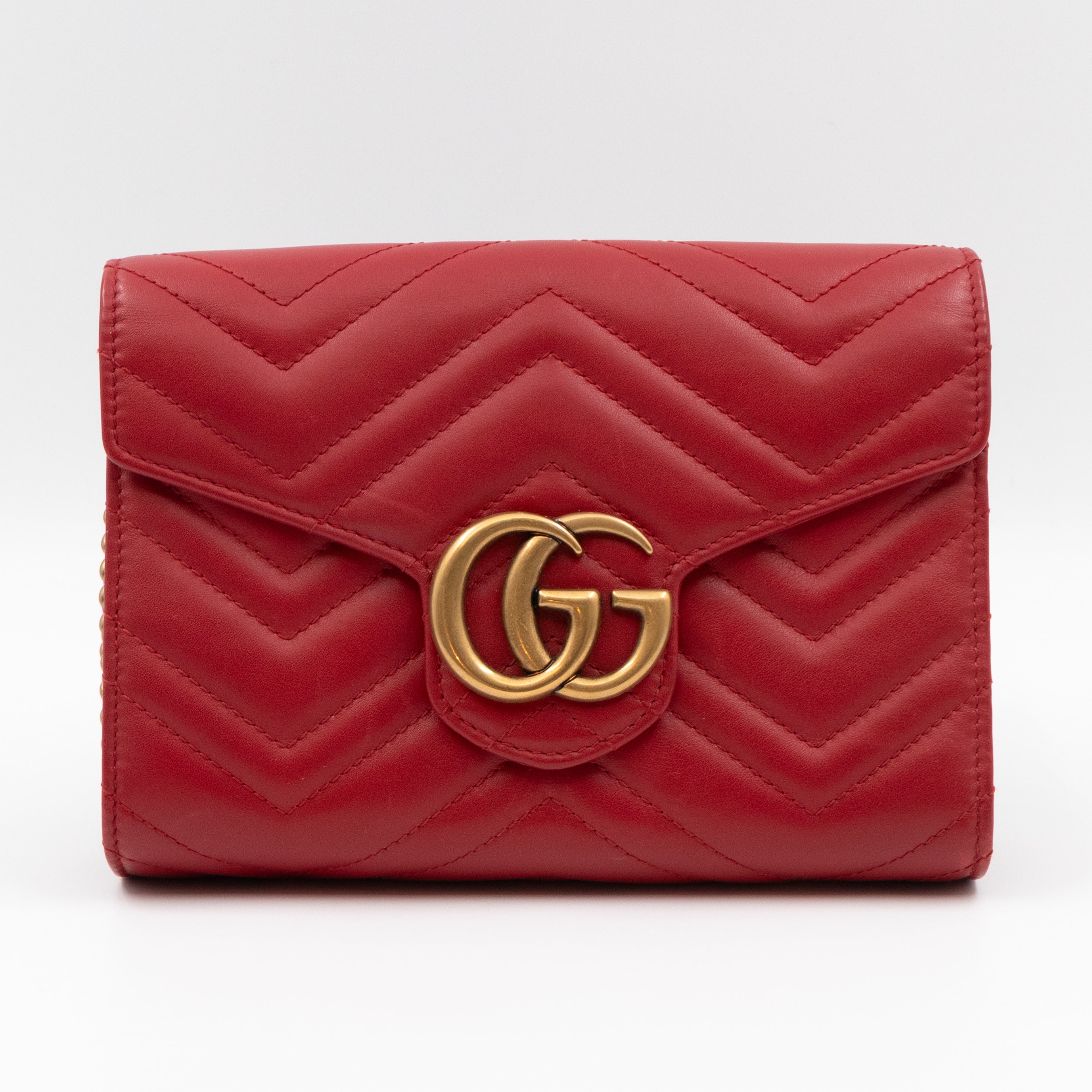 GG Marmont Matelasse Chain Wallet Red Leather