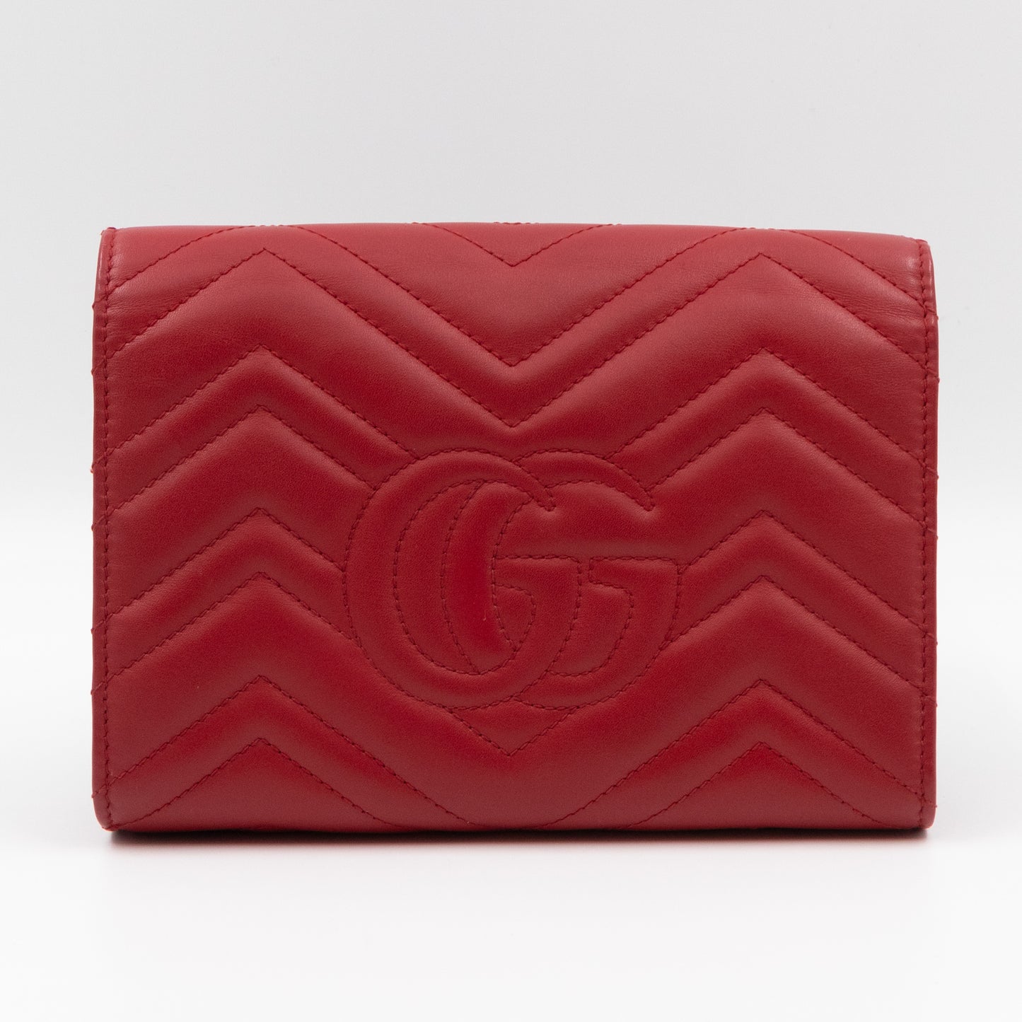 GG Marmont Matelasse Chain Wallet Red Leather