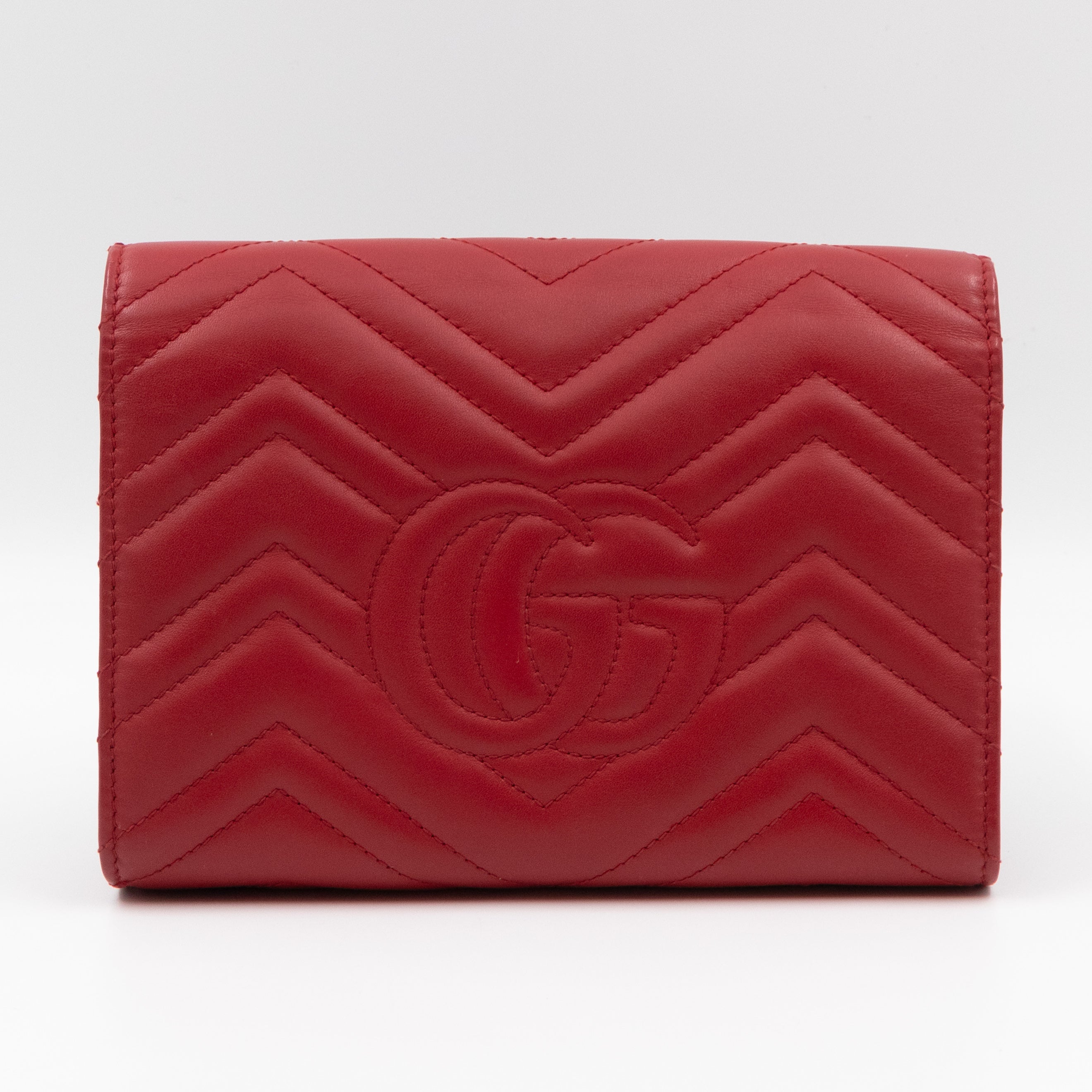 GG Marmont Matelasse Chain Wallet Red Leather