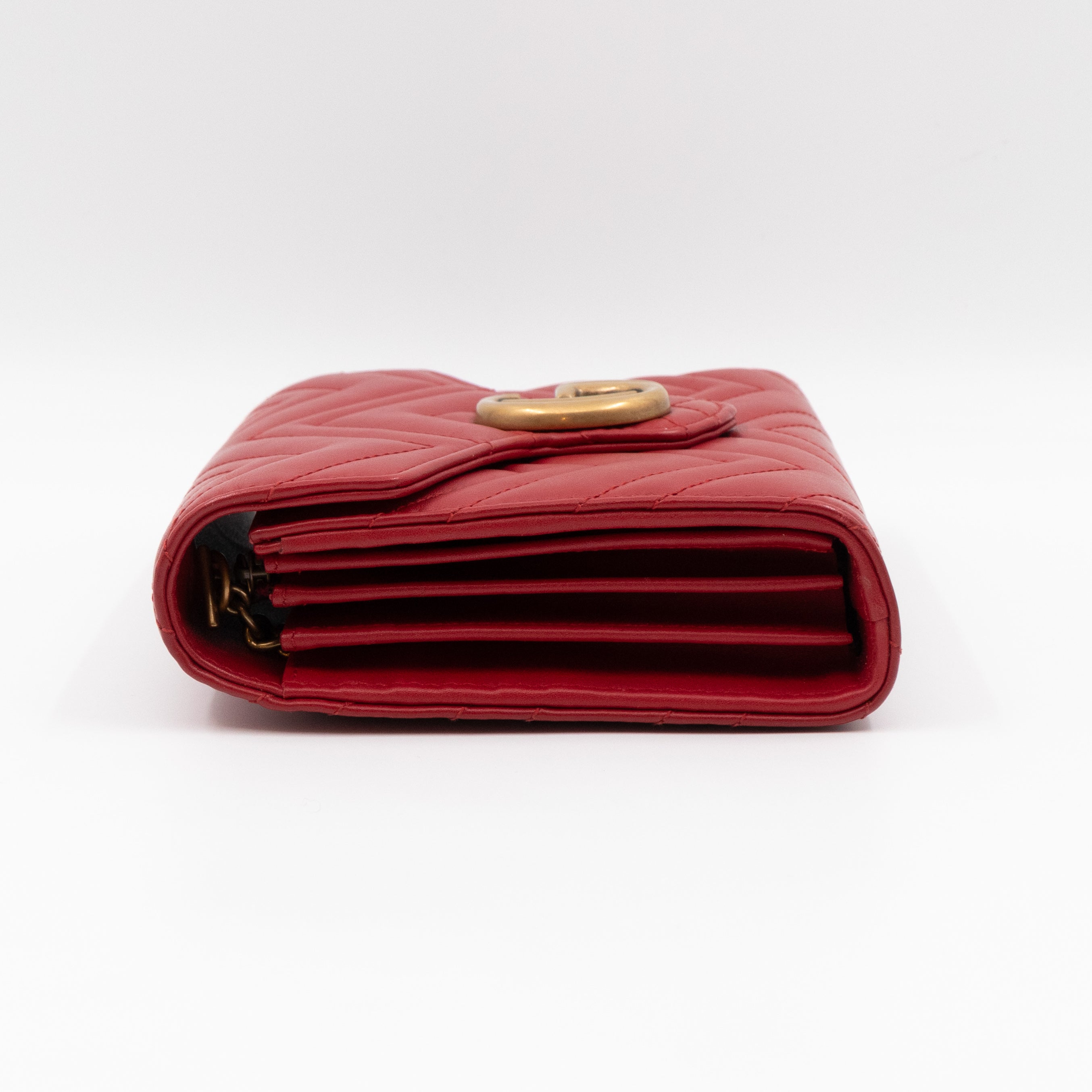 GG Marmont Matelasse Chain Wallet Red Leather