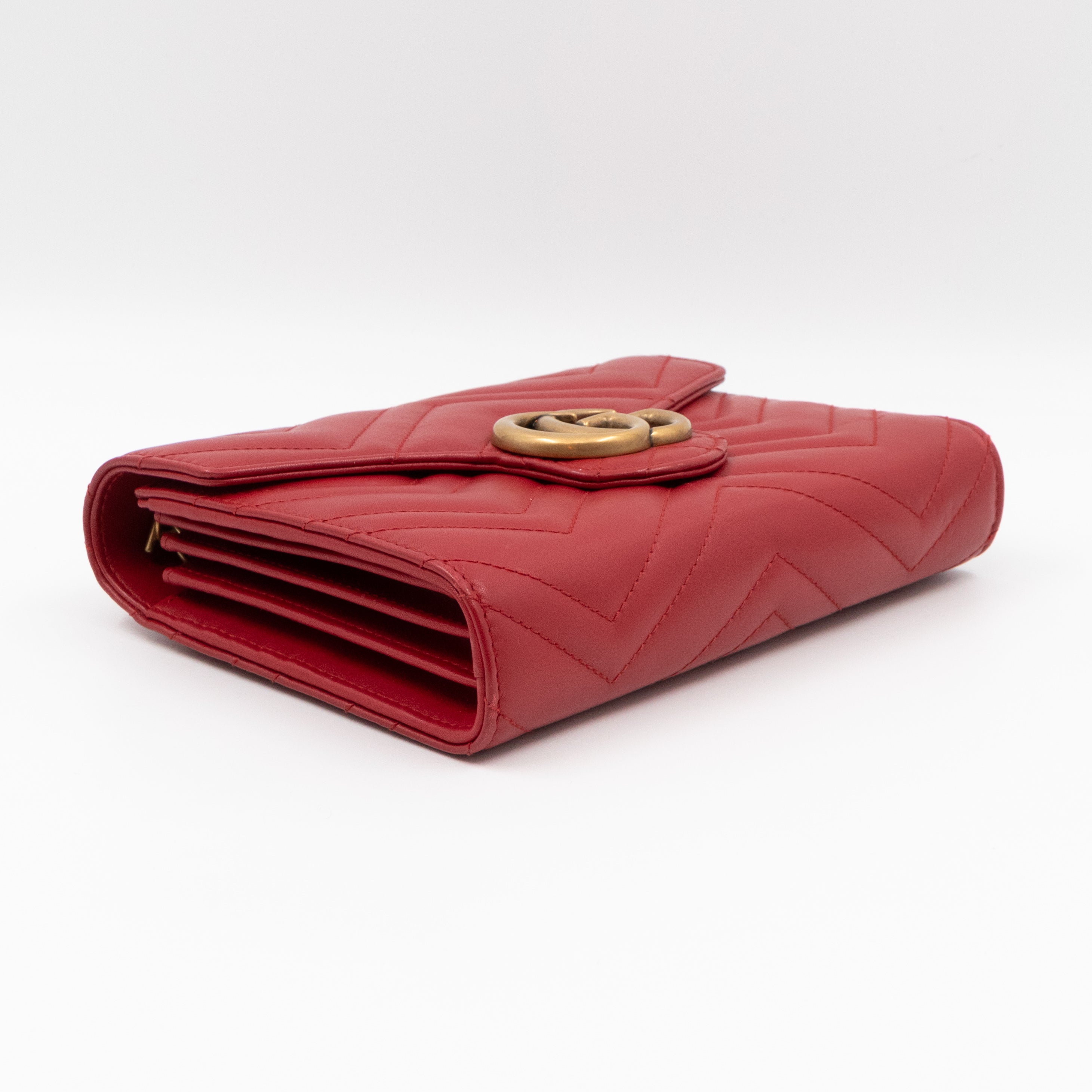 GG Marmont Matelasse Chain Wallet Red Leather