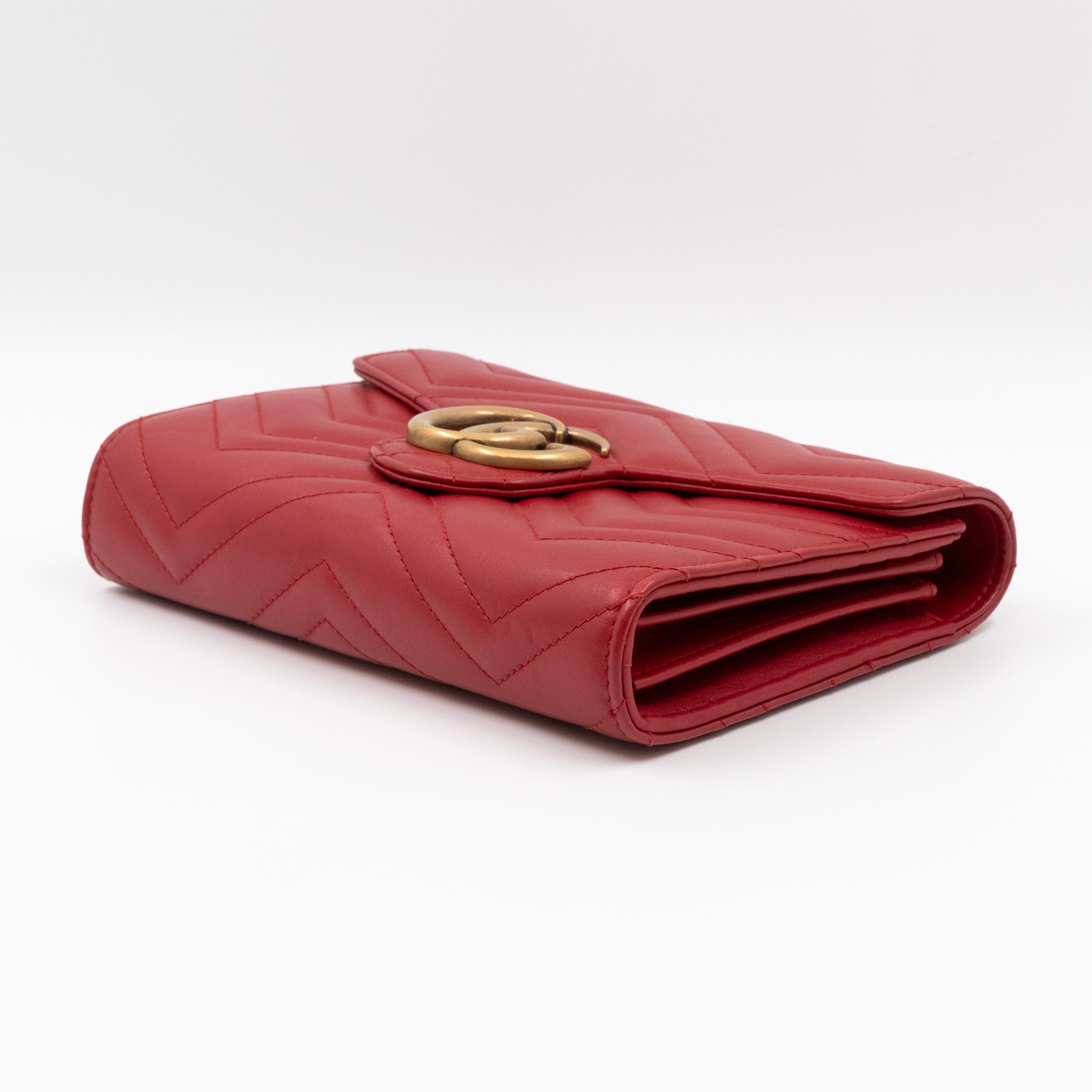 GG Marmont Matelasse Chain Wallet Red Leather
