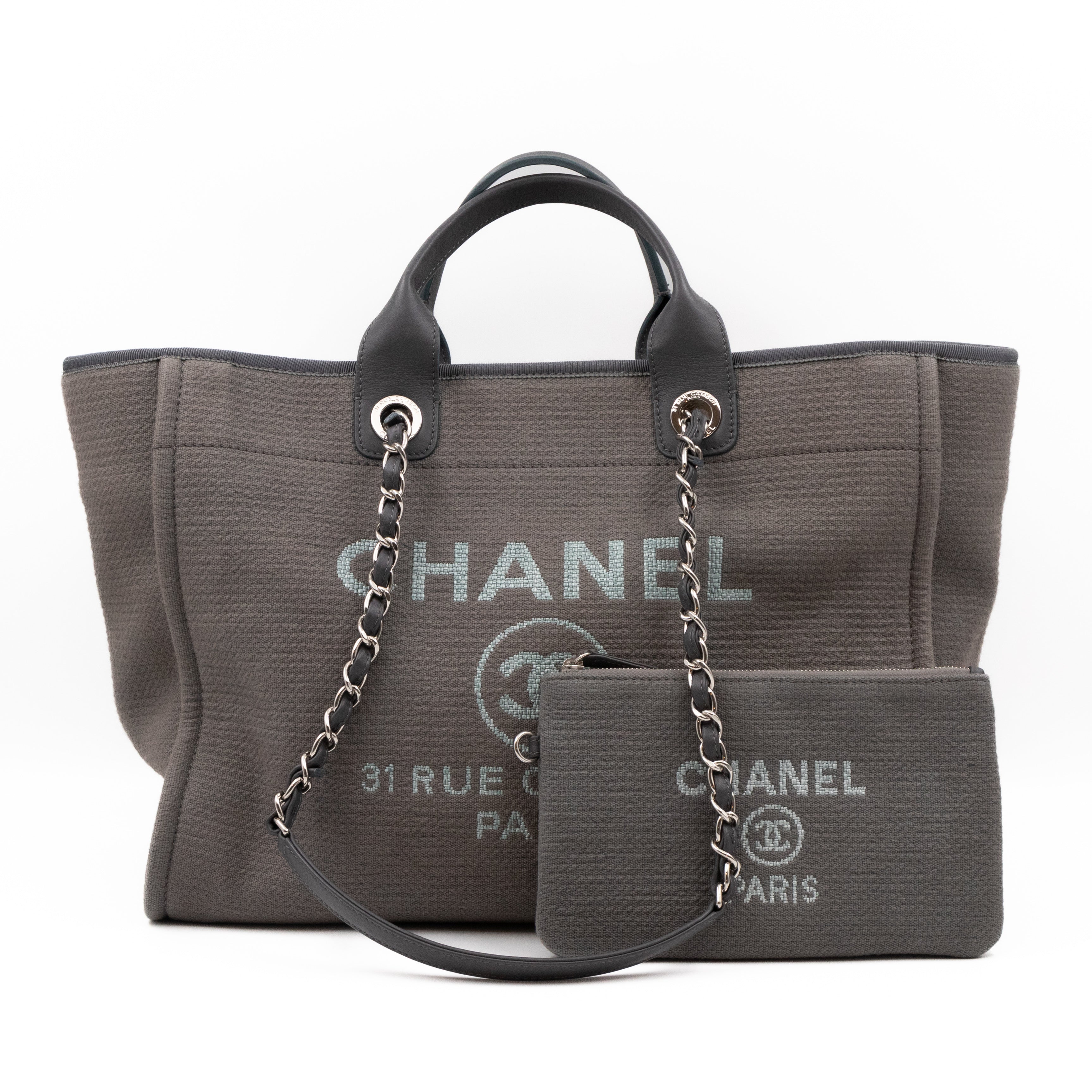 Deauville Fabric Large Tote with Pouch Grey Canvas