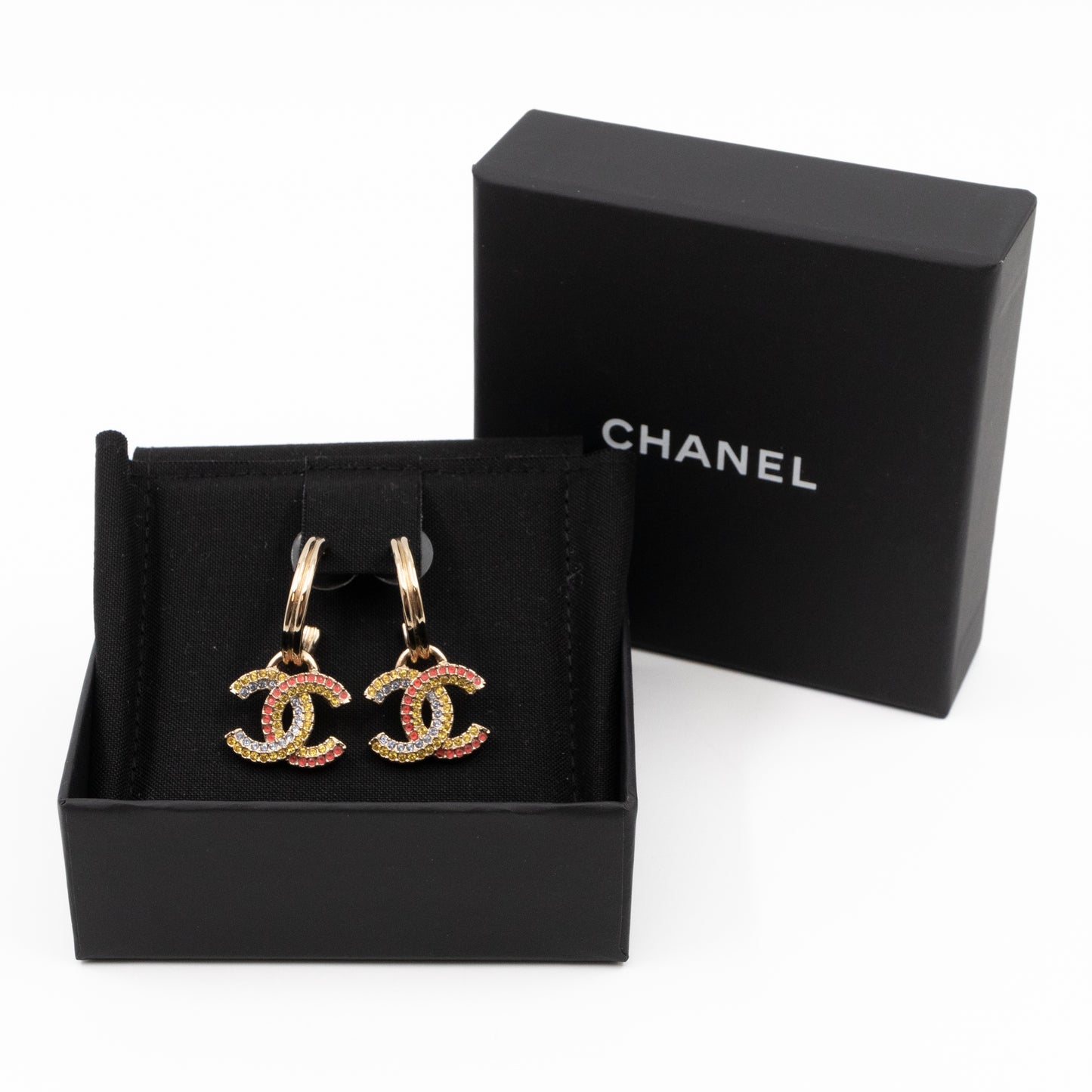 Colorful CC Hoops Crystal Earrings Light Gold