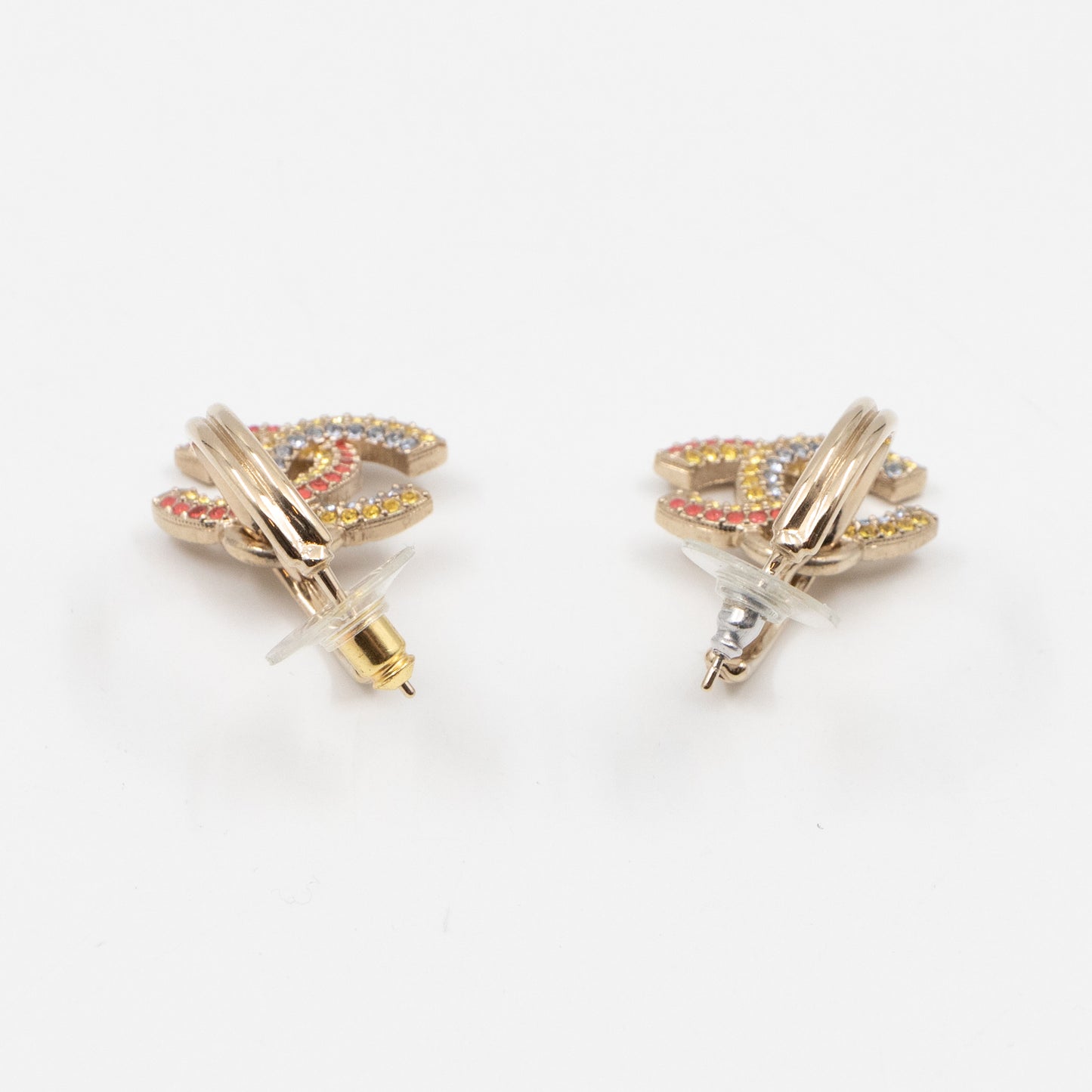 Colorful CC Hoops Crystal Earrings Light Gold