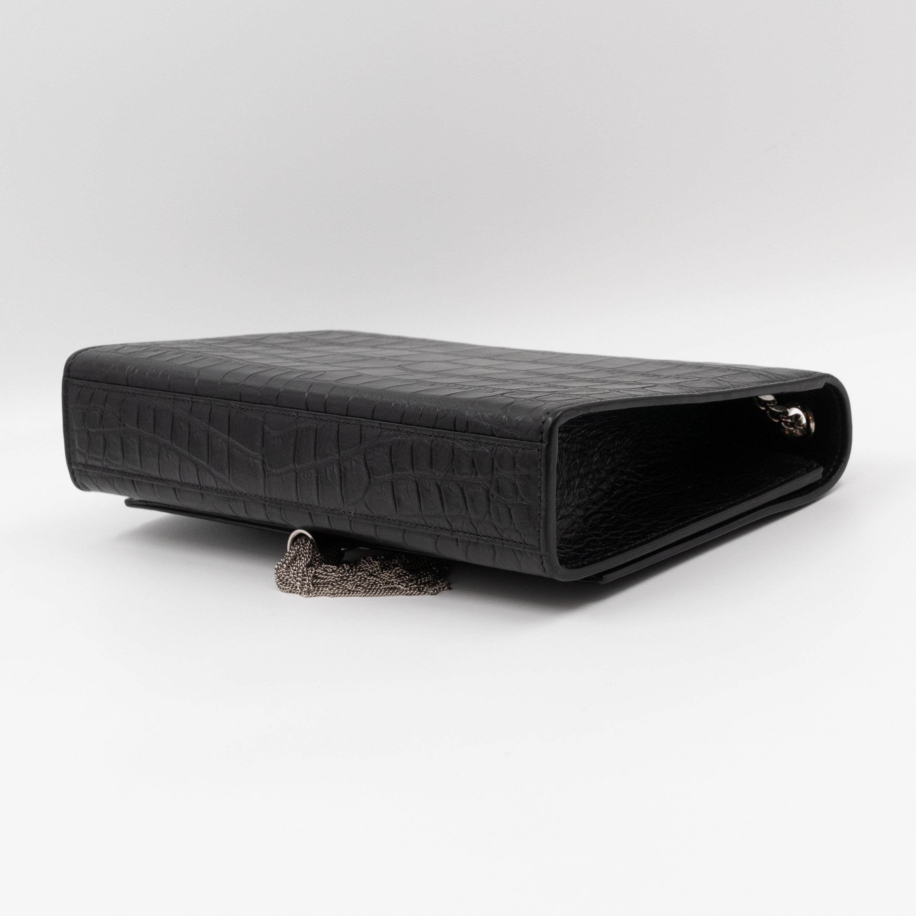 Kate Medium Tassel Black Croc Leather