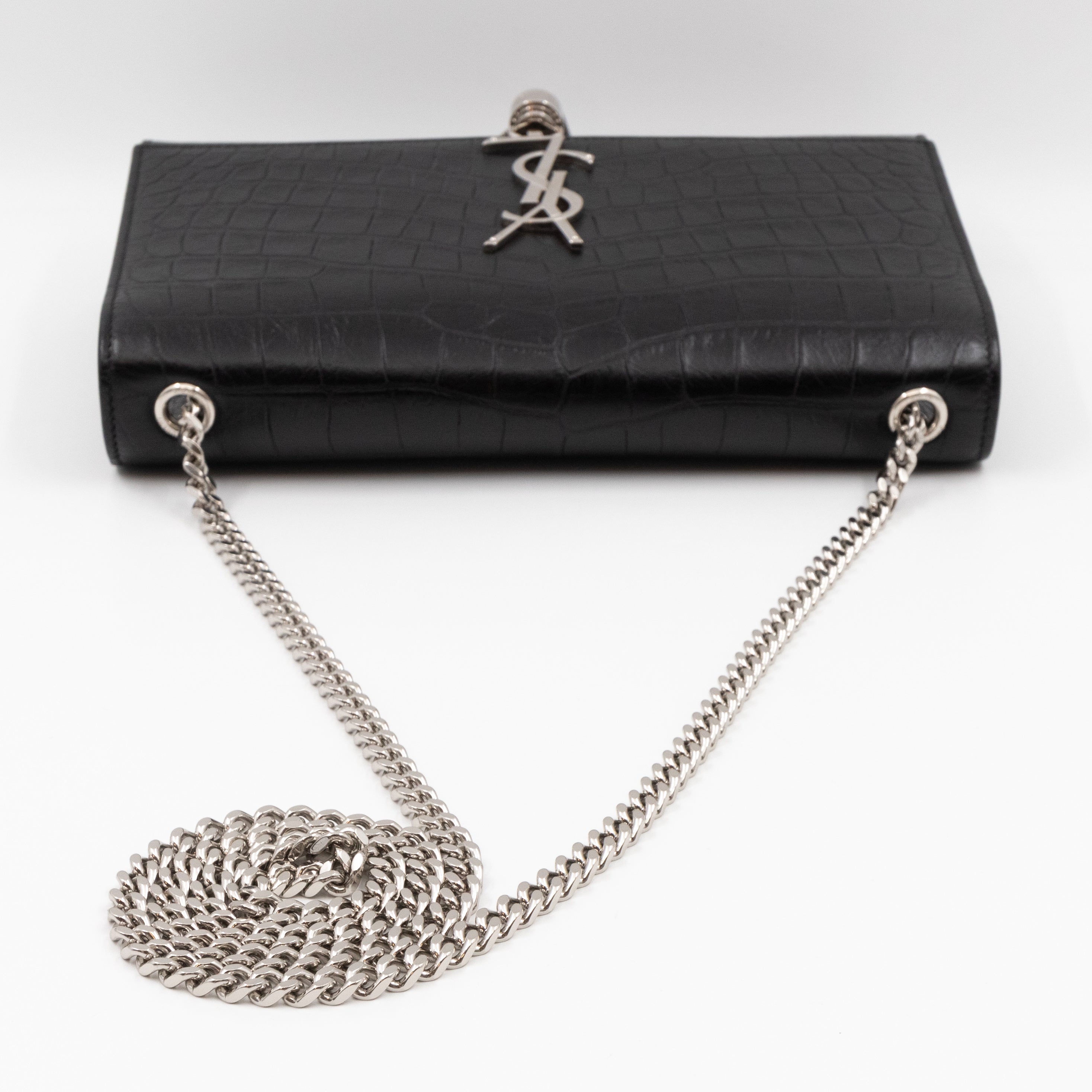 Kate Medium Tassel Black Croc Leather