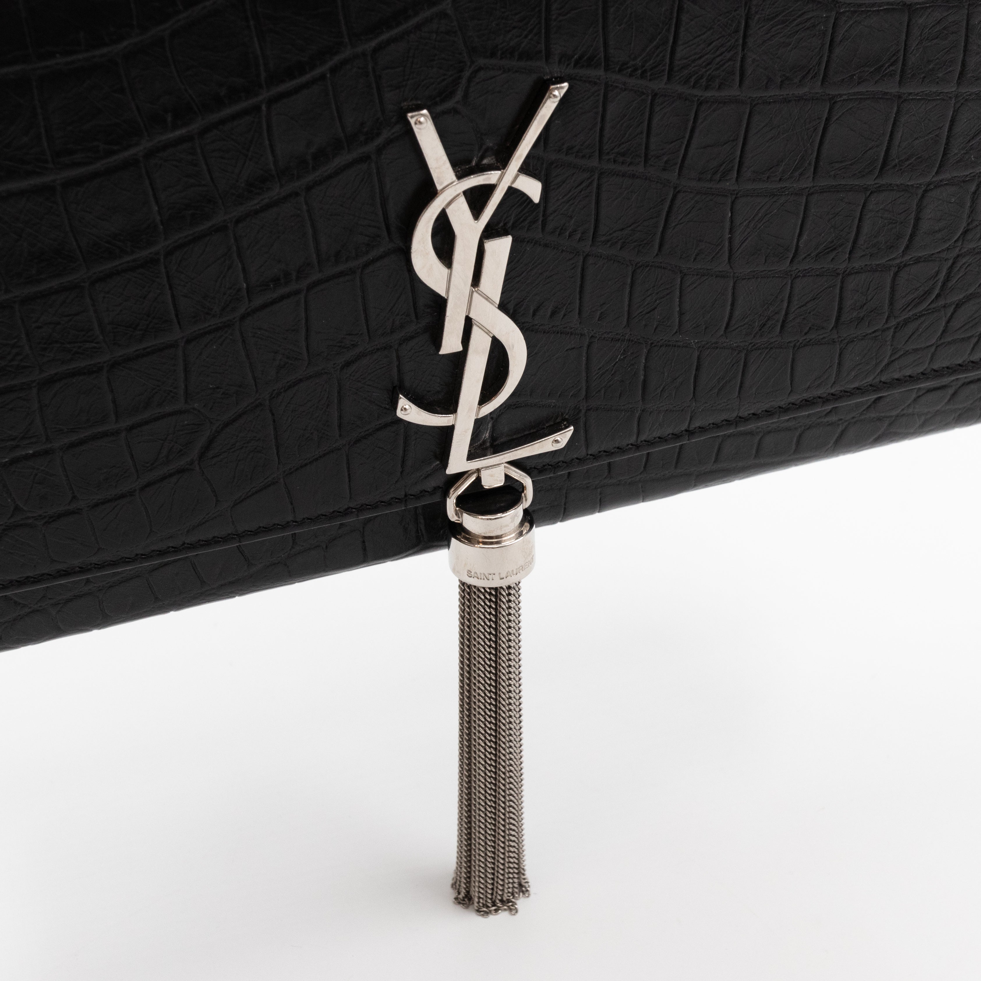 Kate Medium Tassel Black Croc Leather