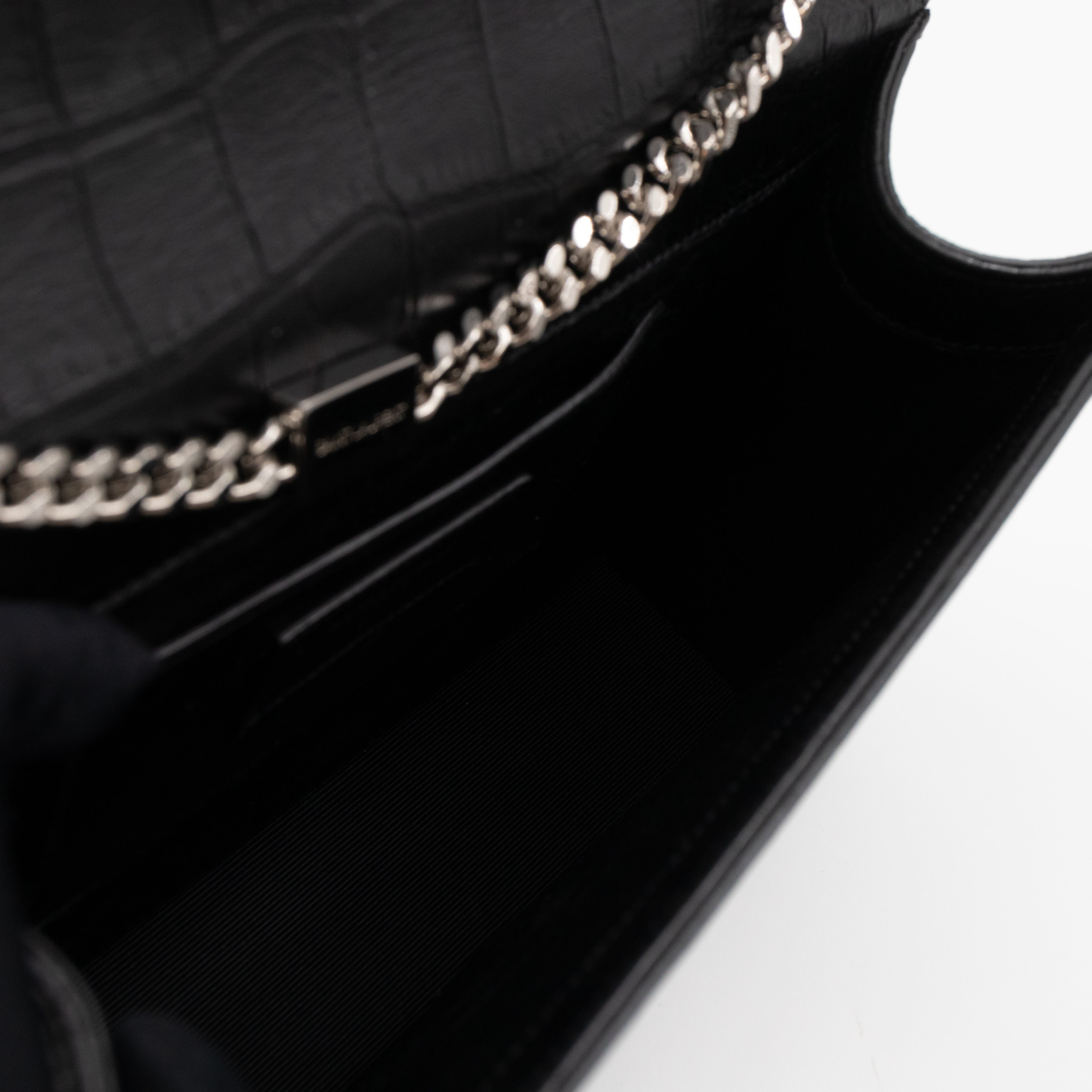 Kate Medium Tassel Black Croc Leather