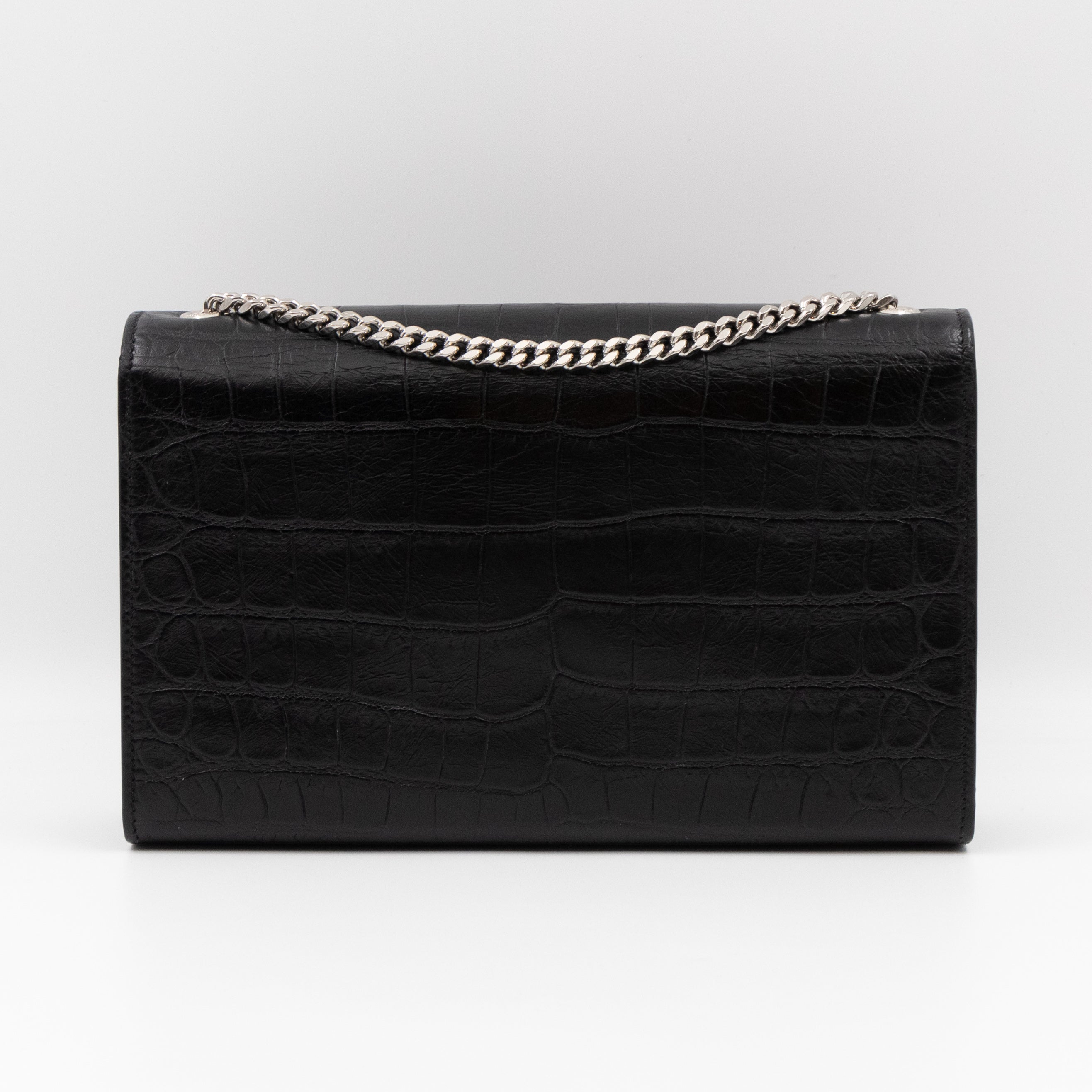 Kate Medium Tassel Black Croc Leather