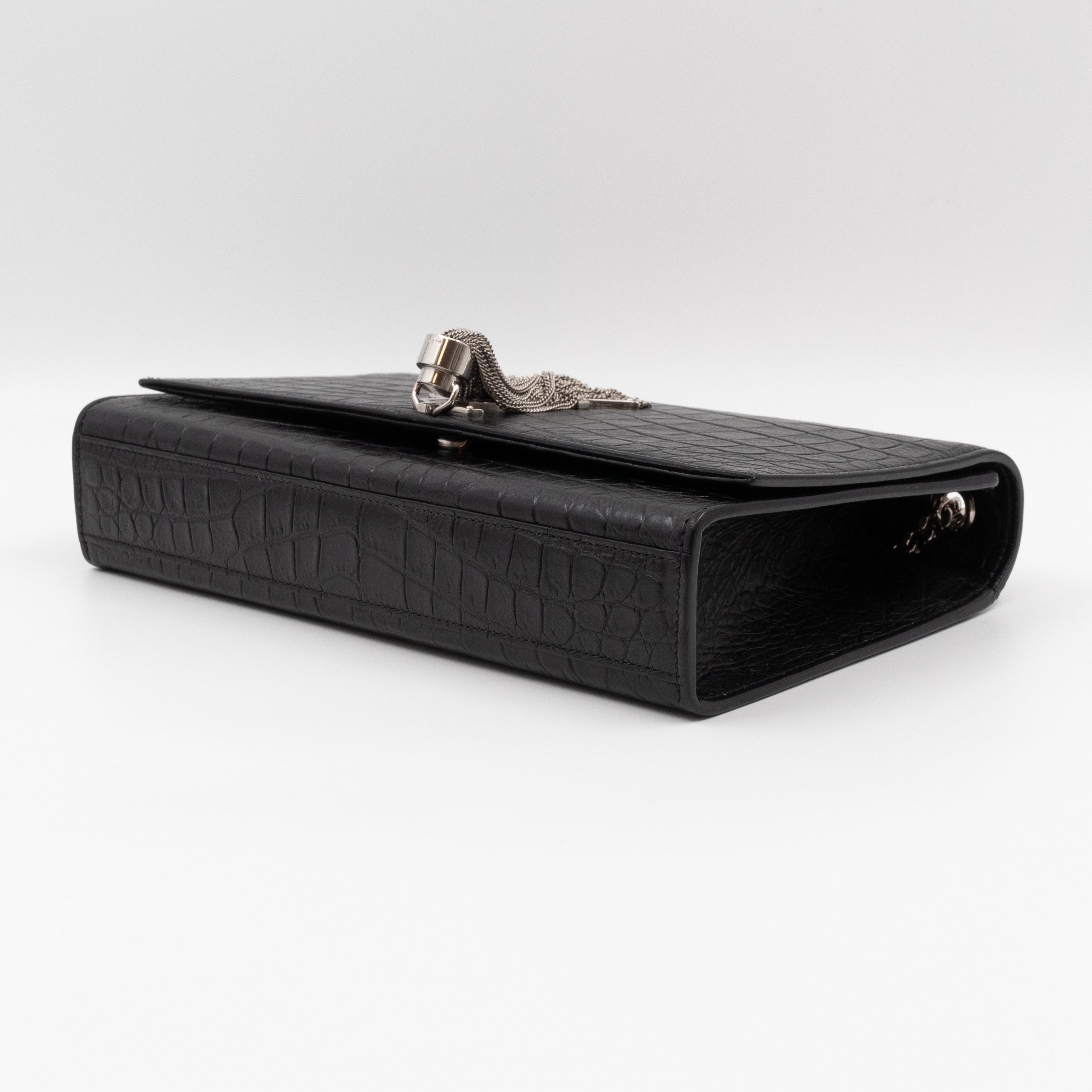 Kate Medium Tassel Black Croc Leather