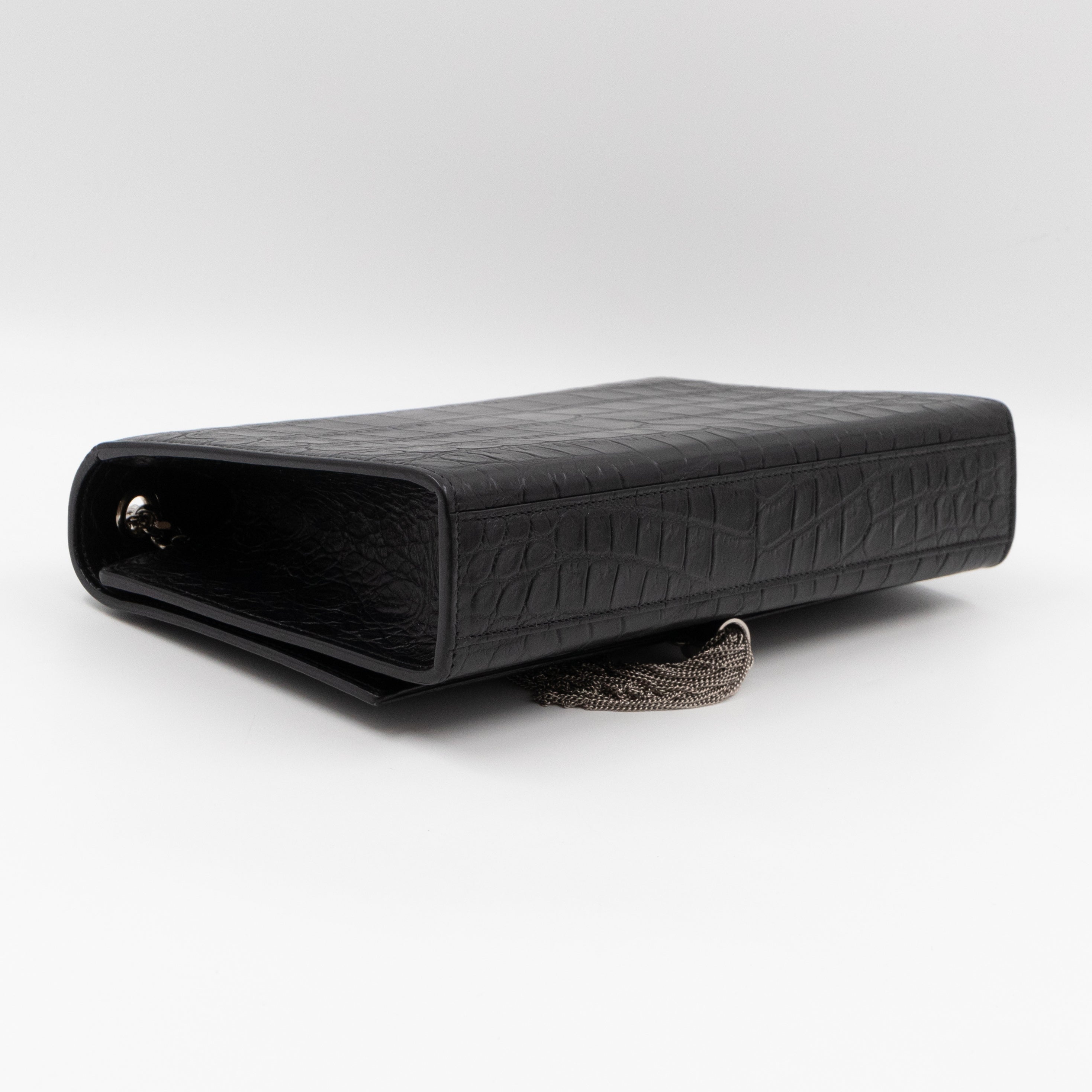 Kate Medium Tassel Black Croc Leather