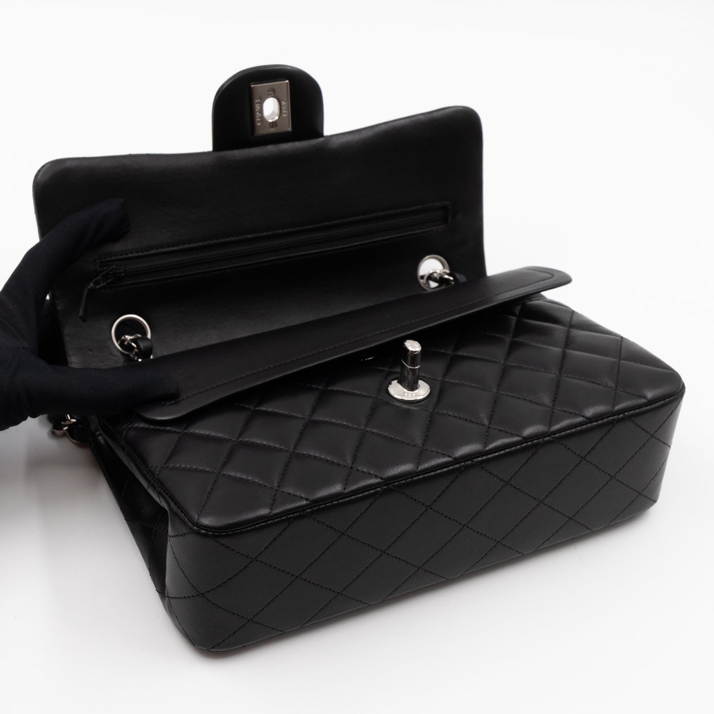 Classic Double Flap Small Black Lambskin Silver