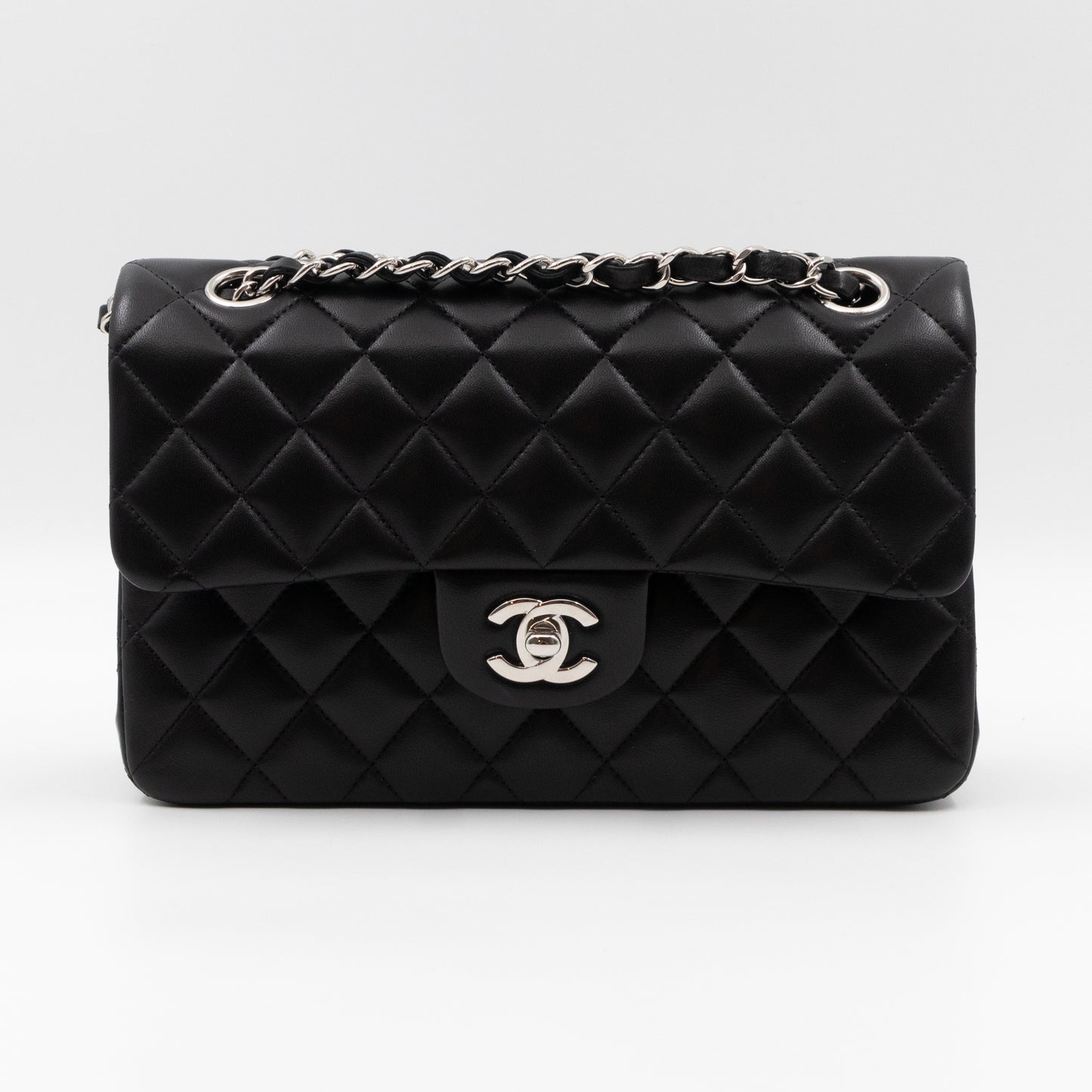 Classic Double Flap Small Black Lambskin Silver