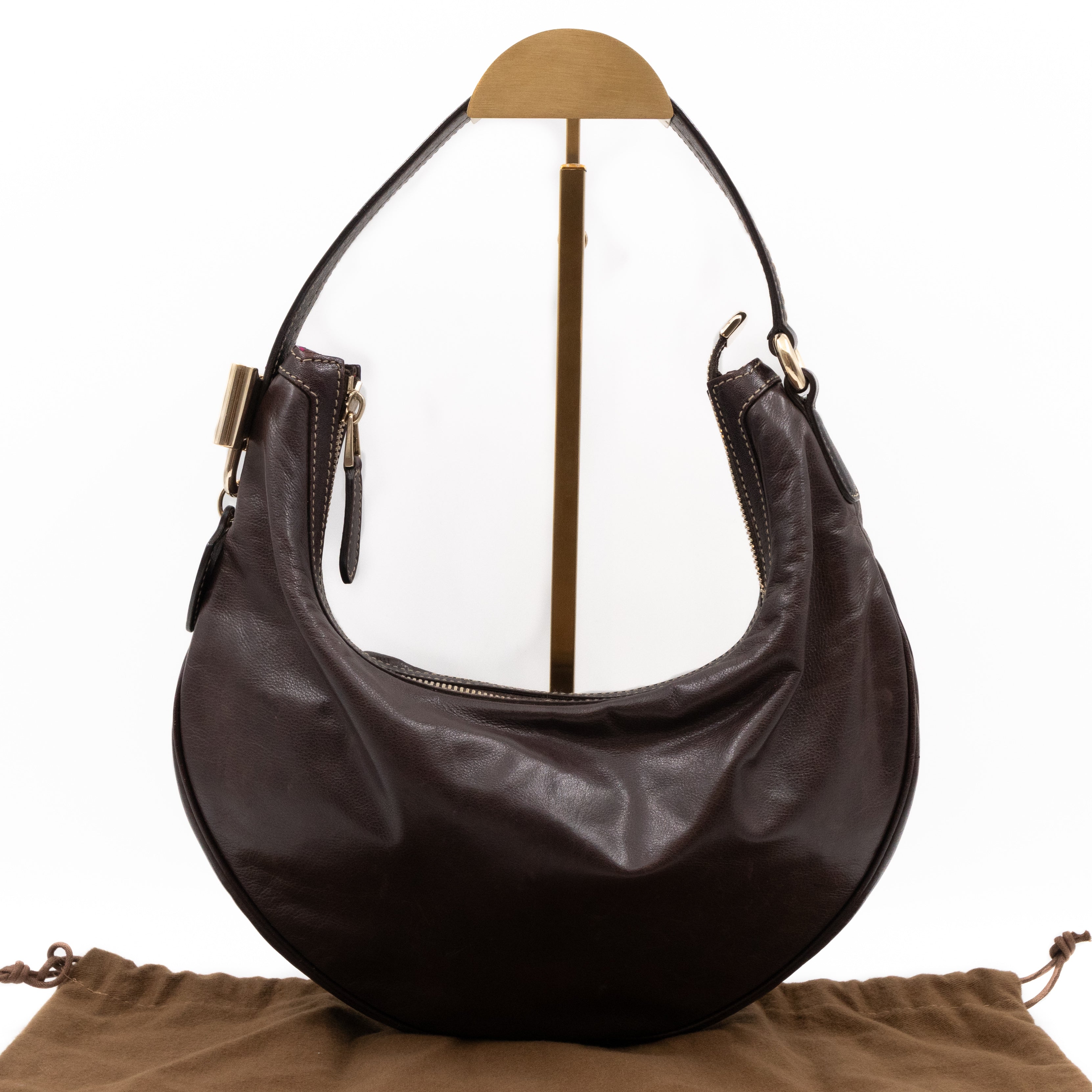 Duchessa Half Moon Hobo Vintage Shoulder Bag Brown Leather