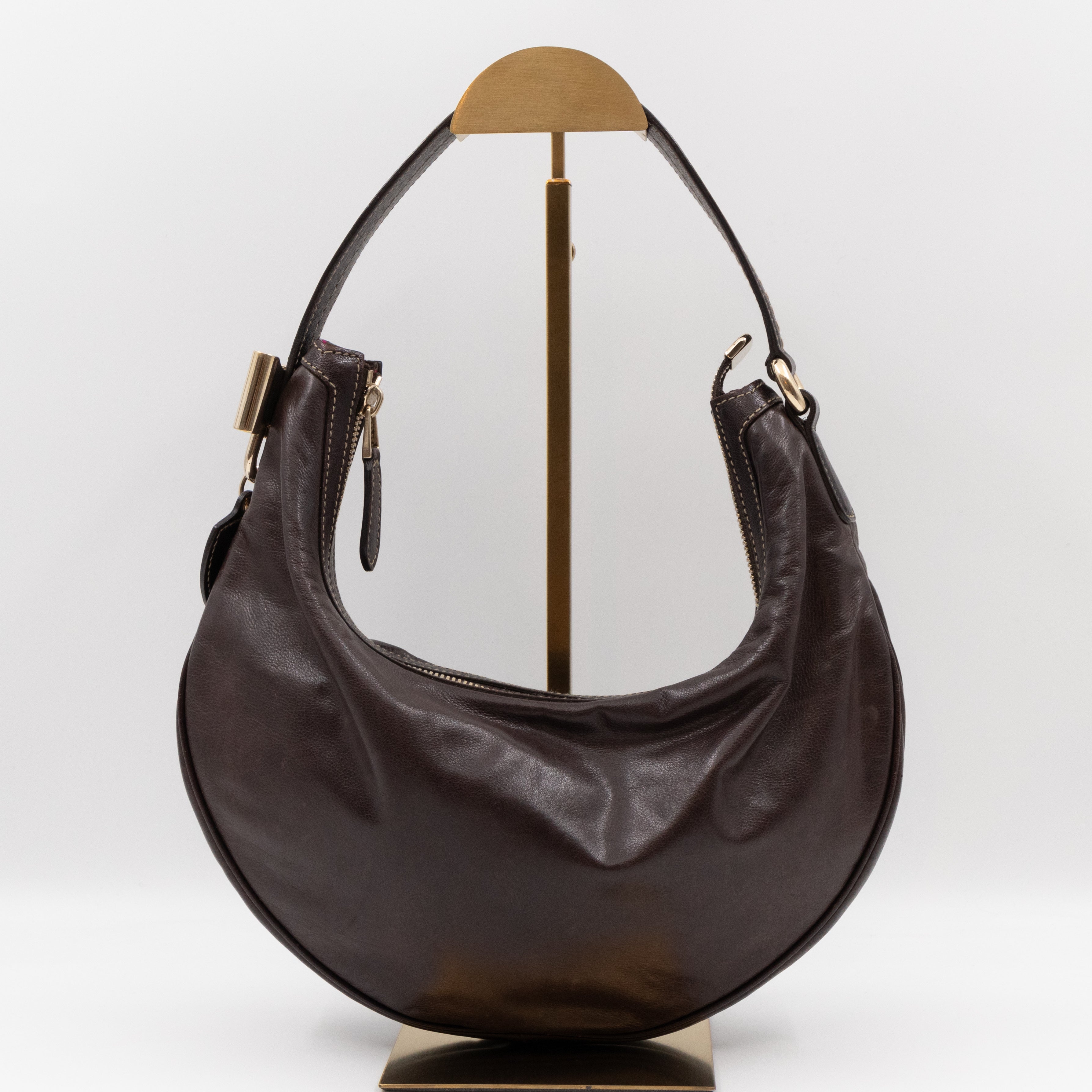Duchessa Half Moon Hobo Vintage Shoulder Bag Brown Leather