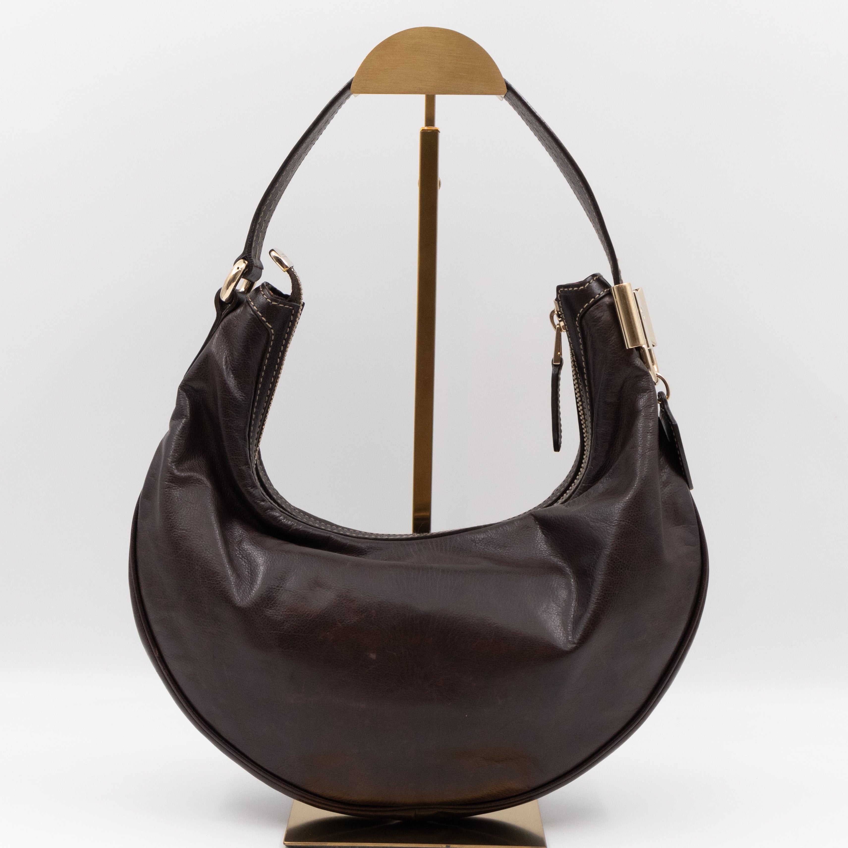 Duchessa Half Moon Hobo Vintage Shoulder Bag Brown Leather