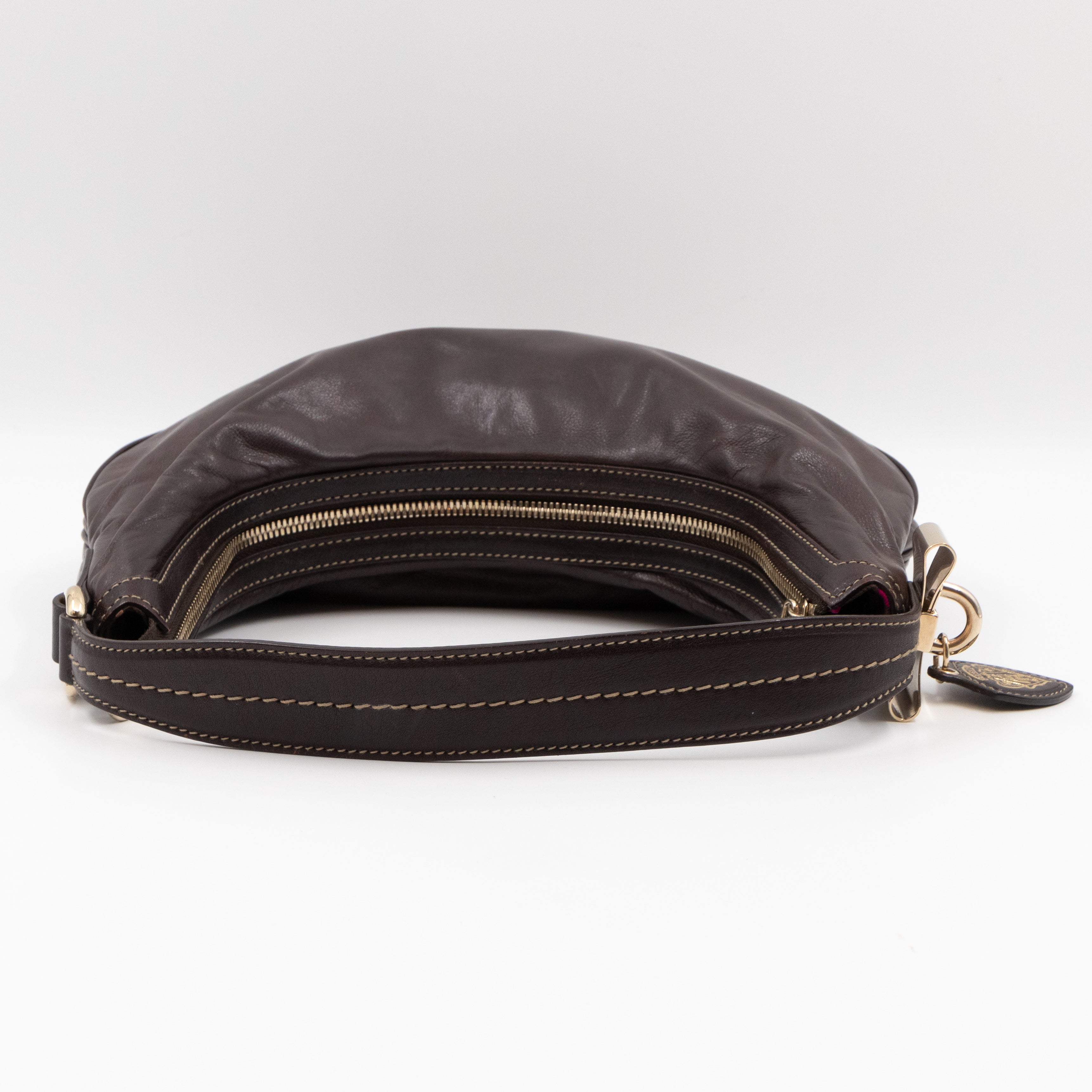 Duchessa Half Moon Hobo Vintage Shoulder Bag Brown Leather