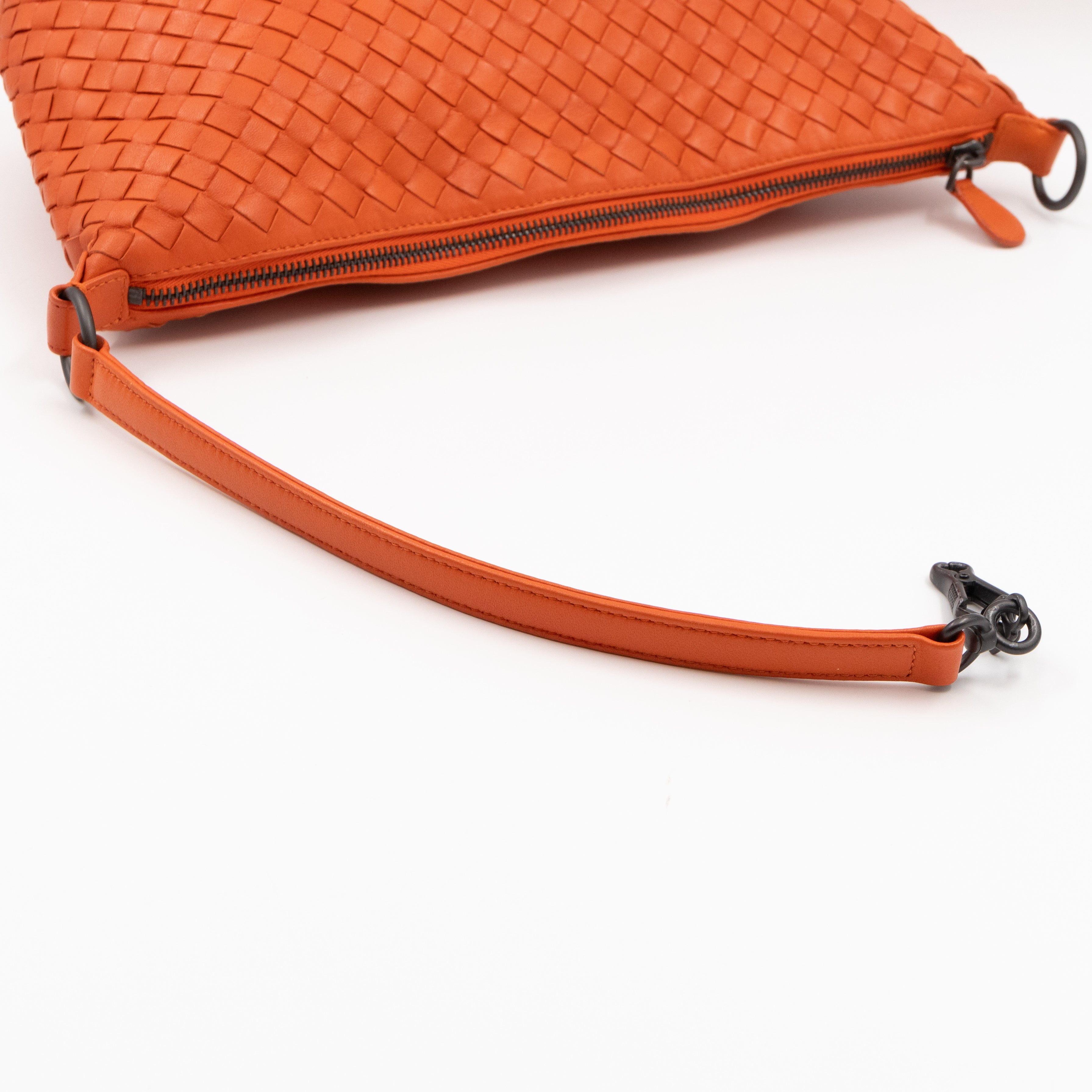 Small Shoulder Bag Intrecciato Orange Leather