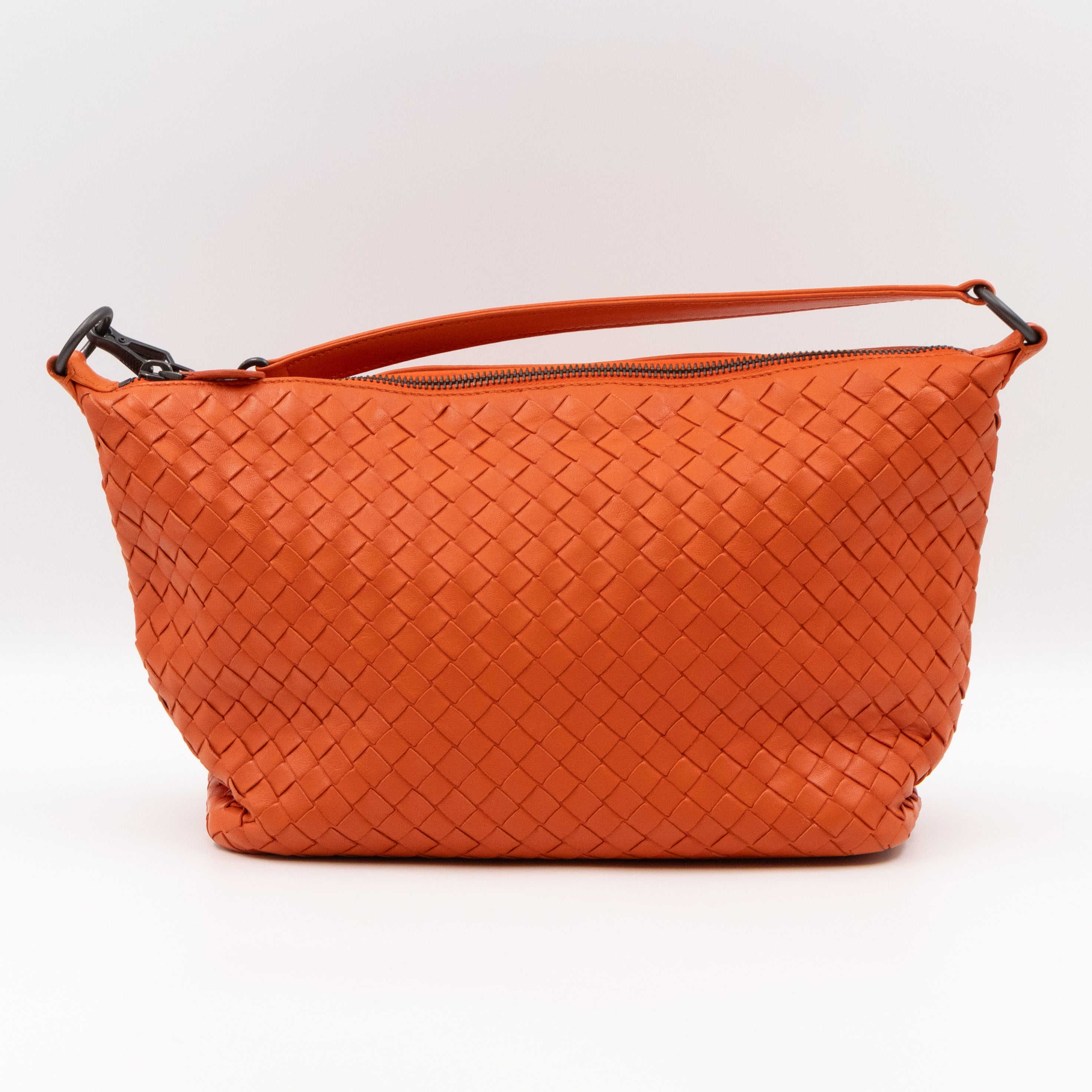 Small Shoulder Bag Intrecciato Orange Leather