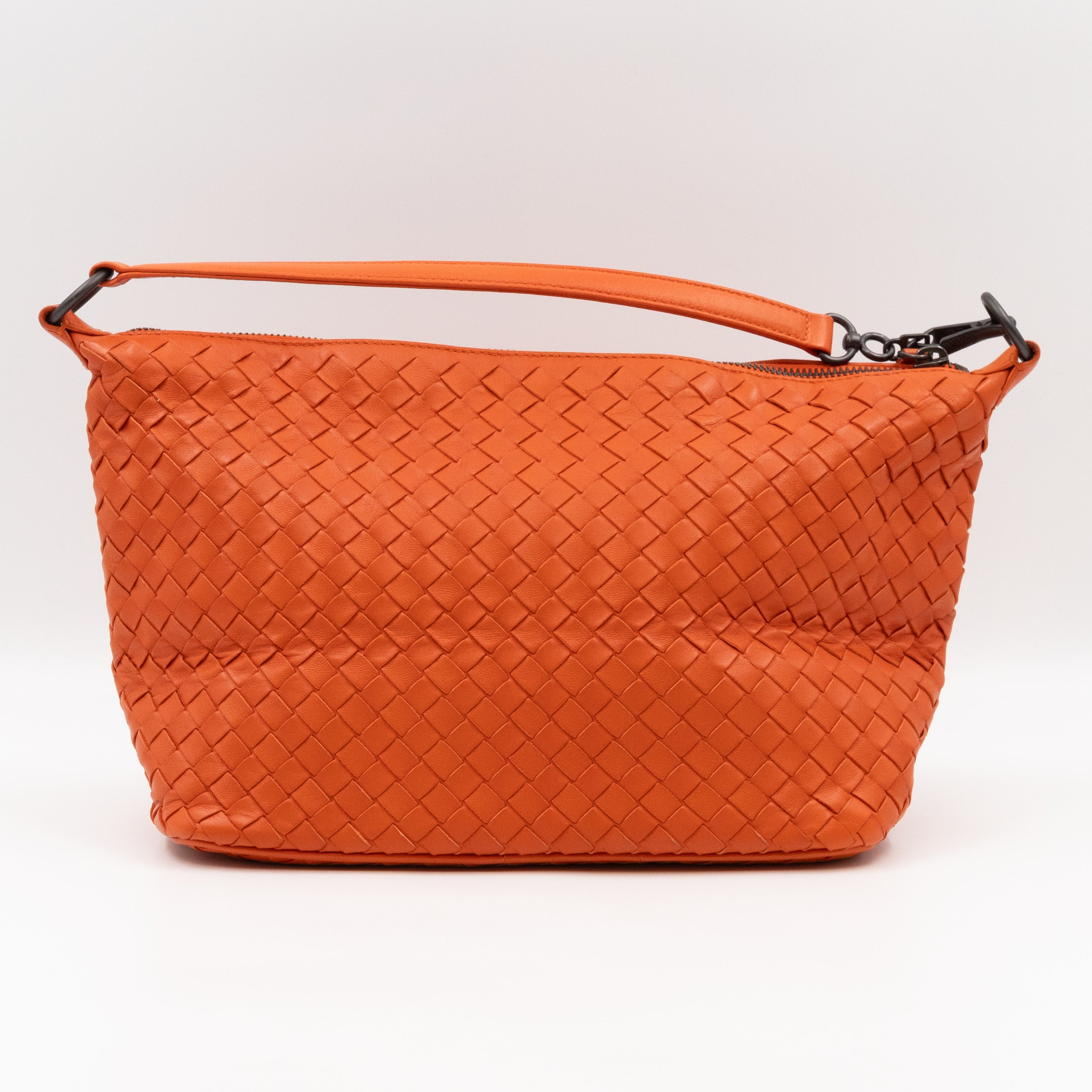 Small Shoulder Bag Intrecciato Orange Leather