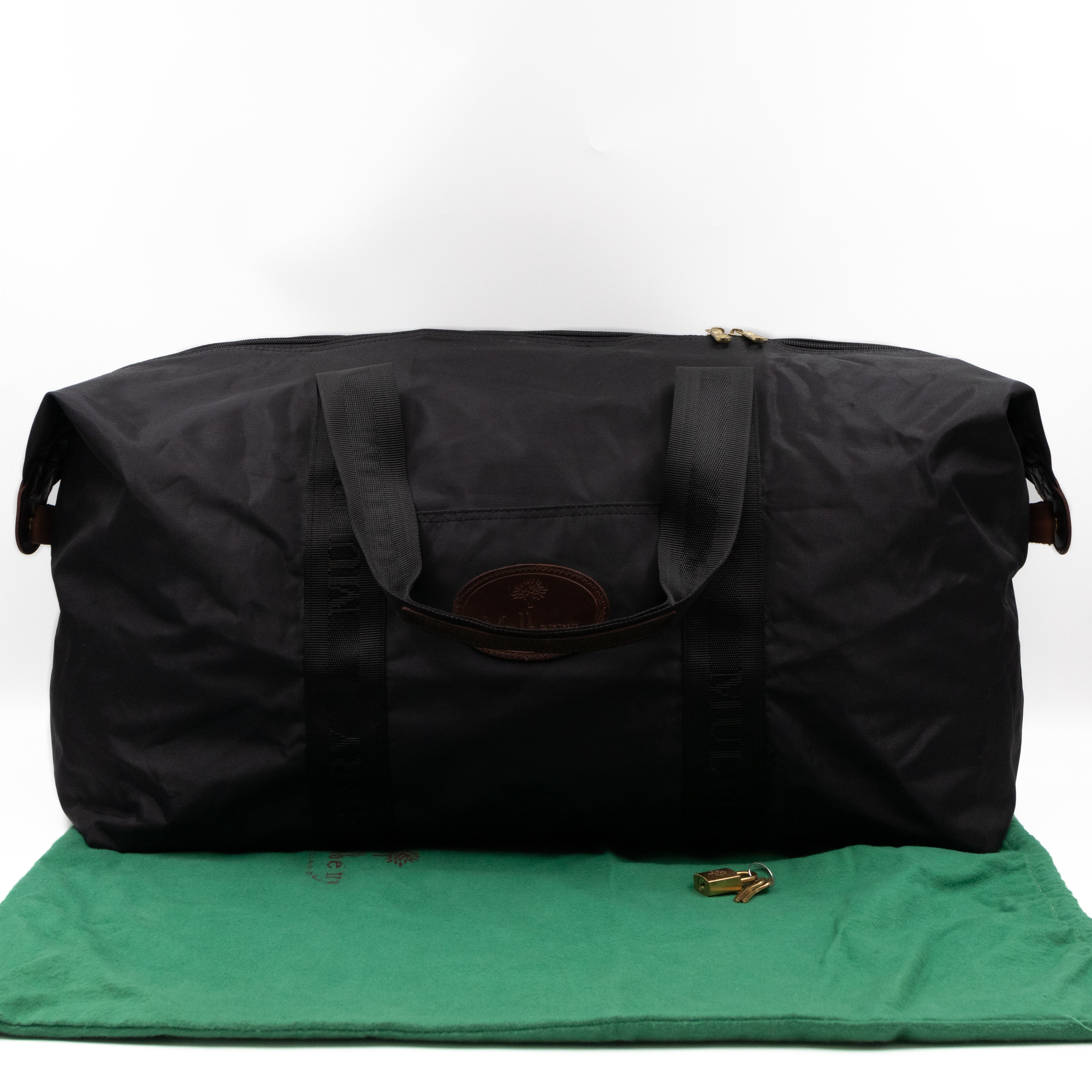 Duffle Black Nylon and Brown Leather Travel Bag