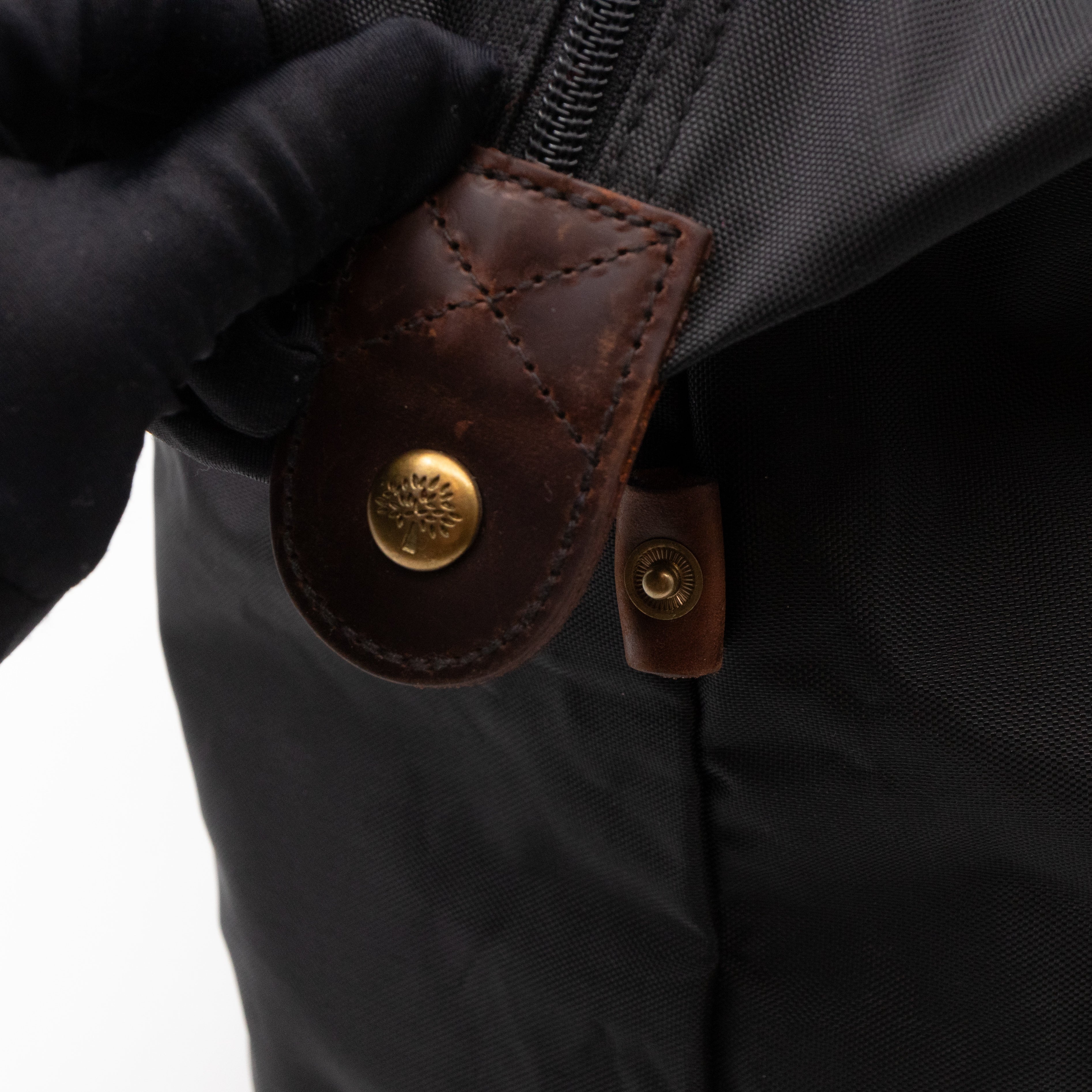 Duffle Black Nylon and Brown Leather Travel Bag