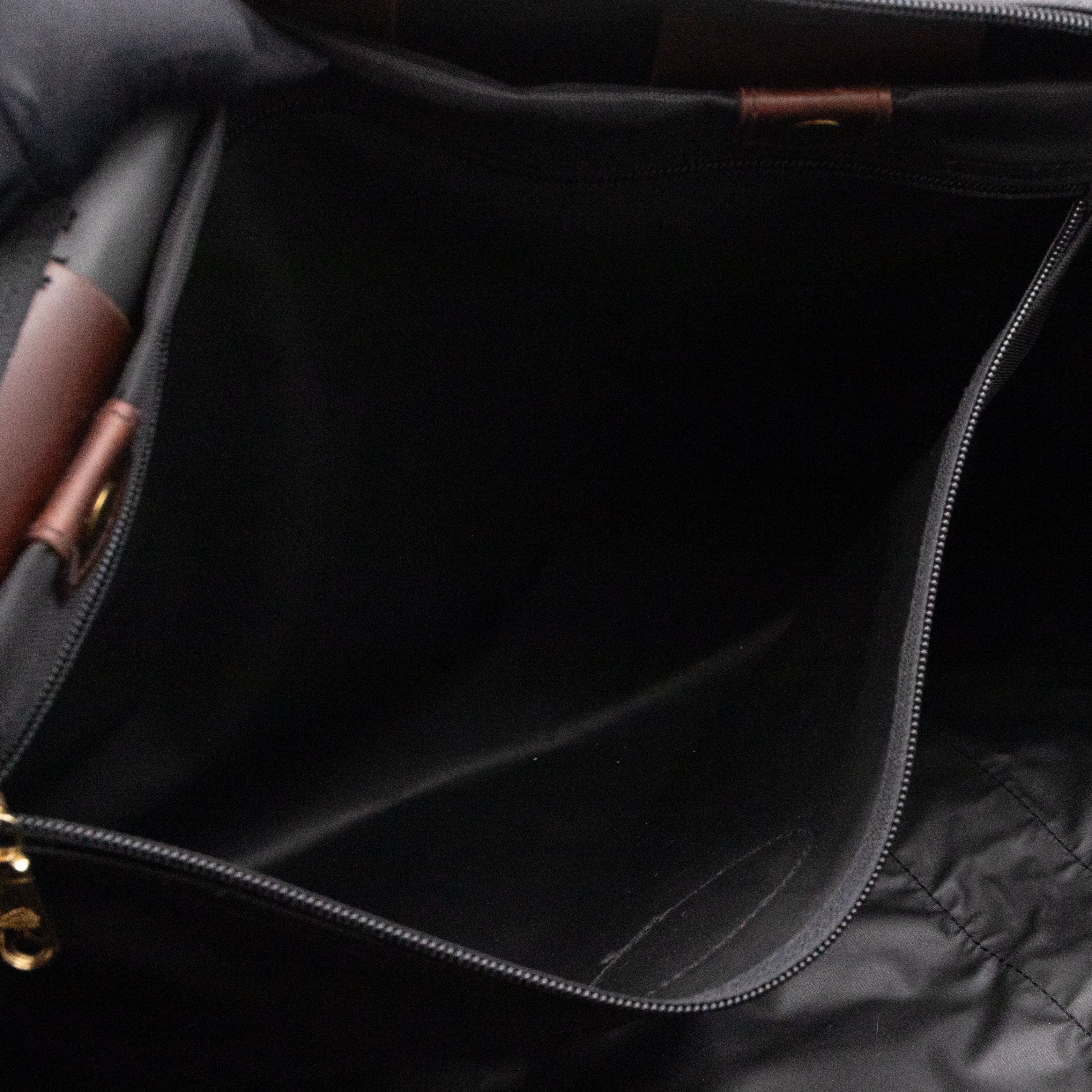 Duffle Black Nylon and Brown Leather Travel Bag