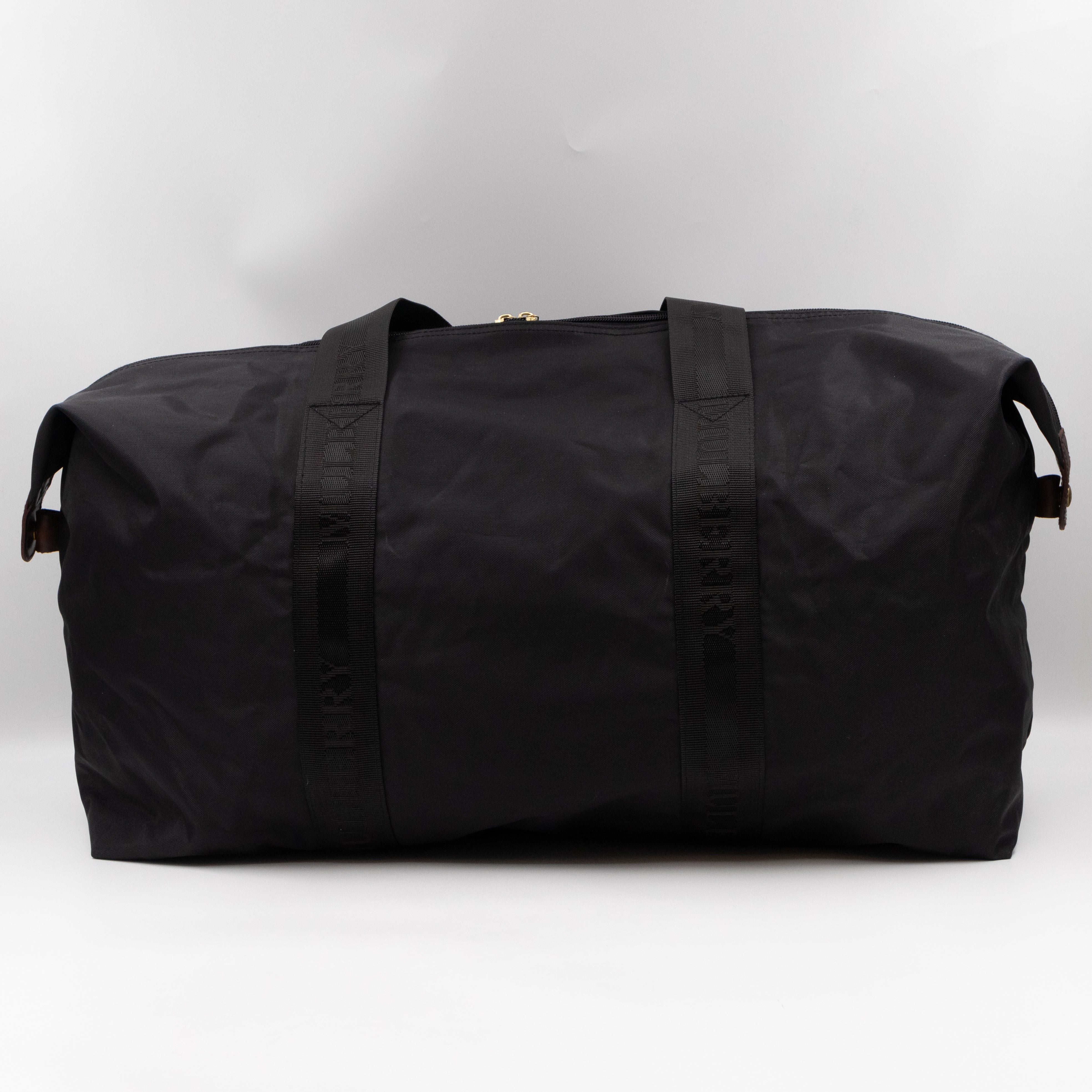 Duffle Black Nylon and Brown Leather Travel Bag
