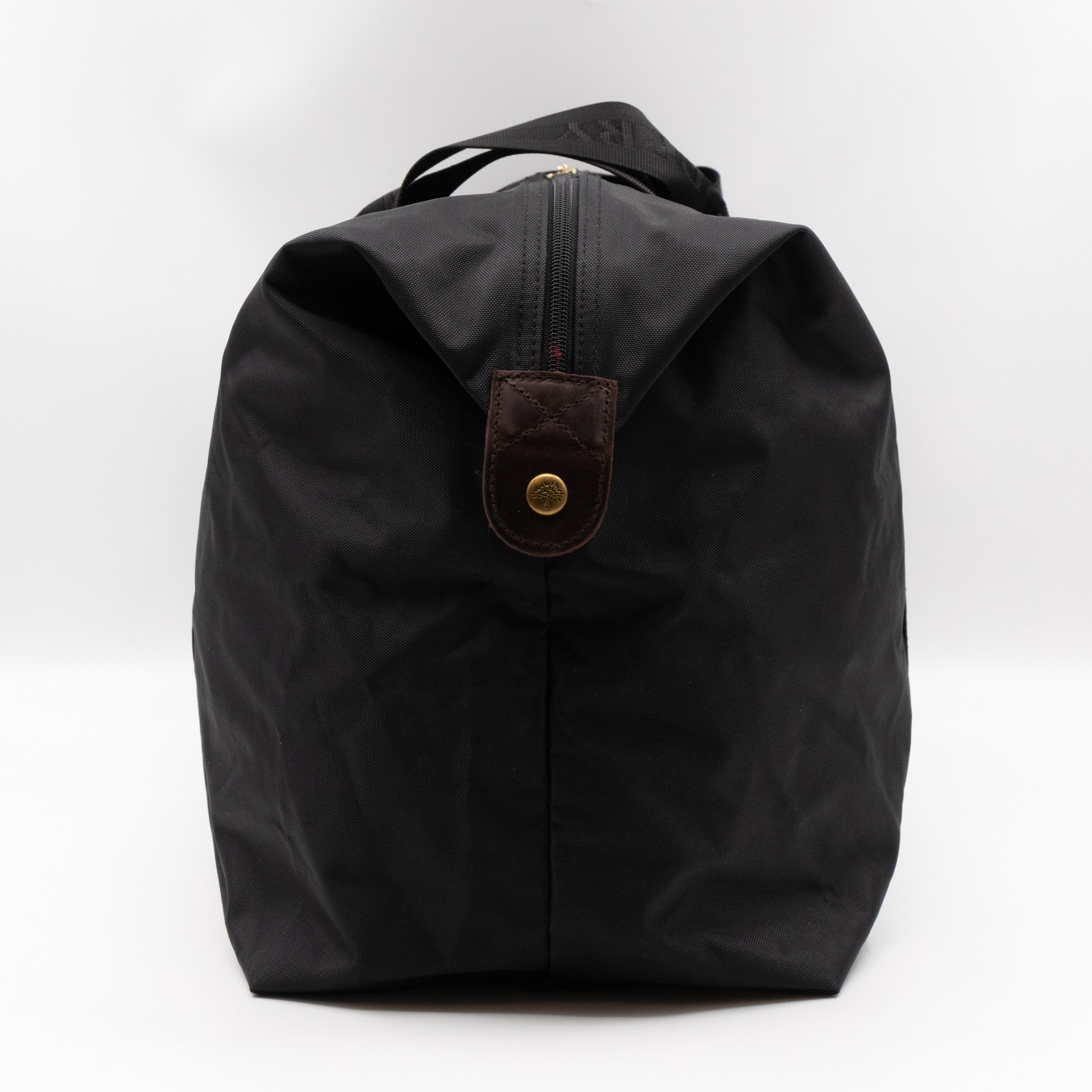 Duffle Black Nylon and Brown Leather Travel Bag