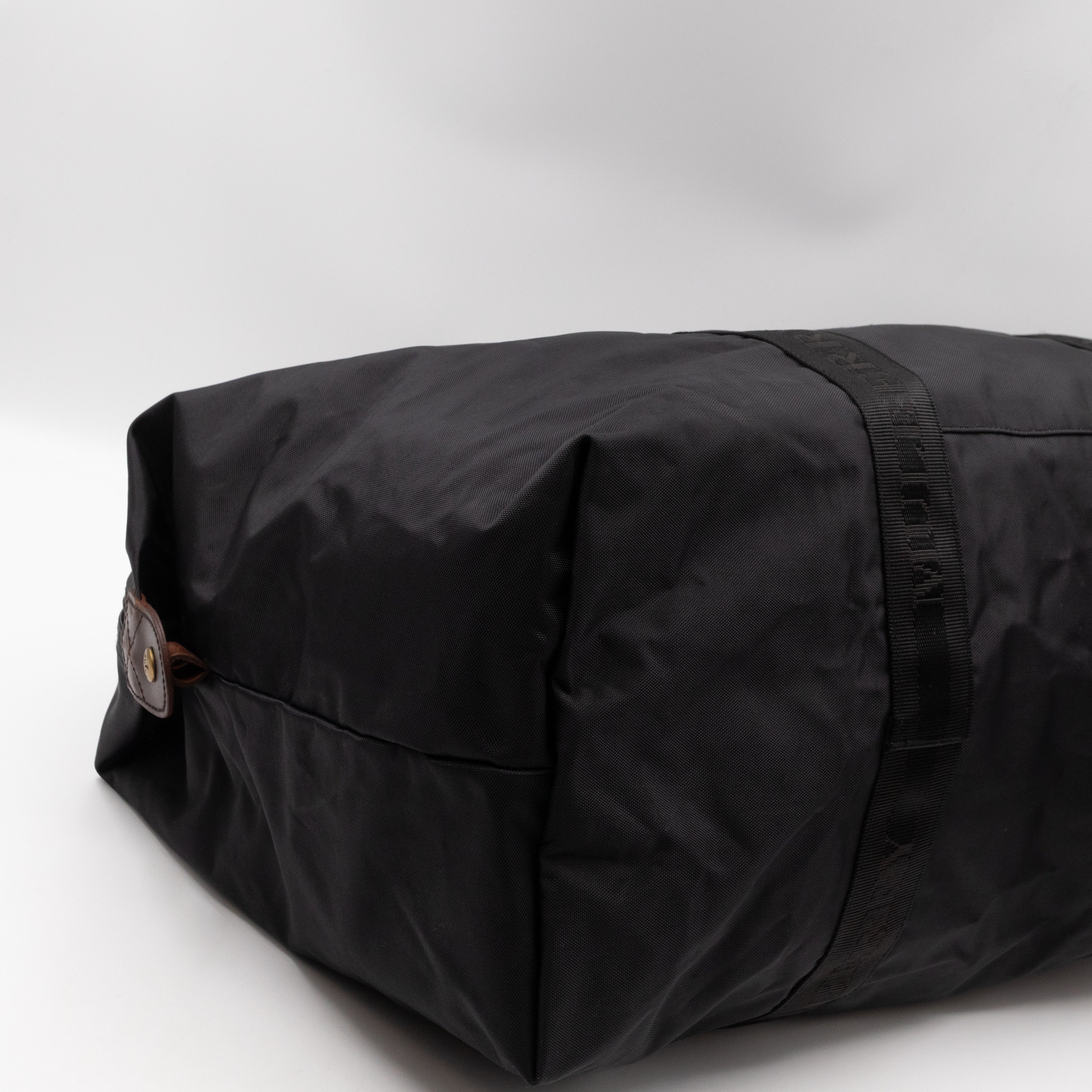 Duffle Black Nylon and Brown Leather Travel Bag