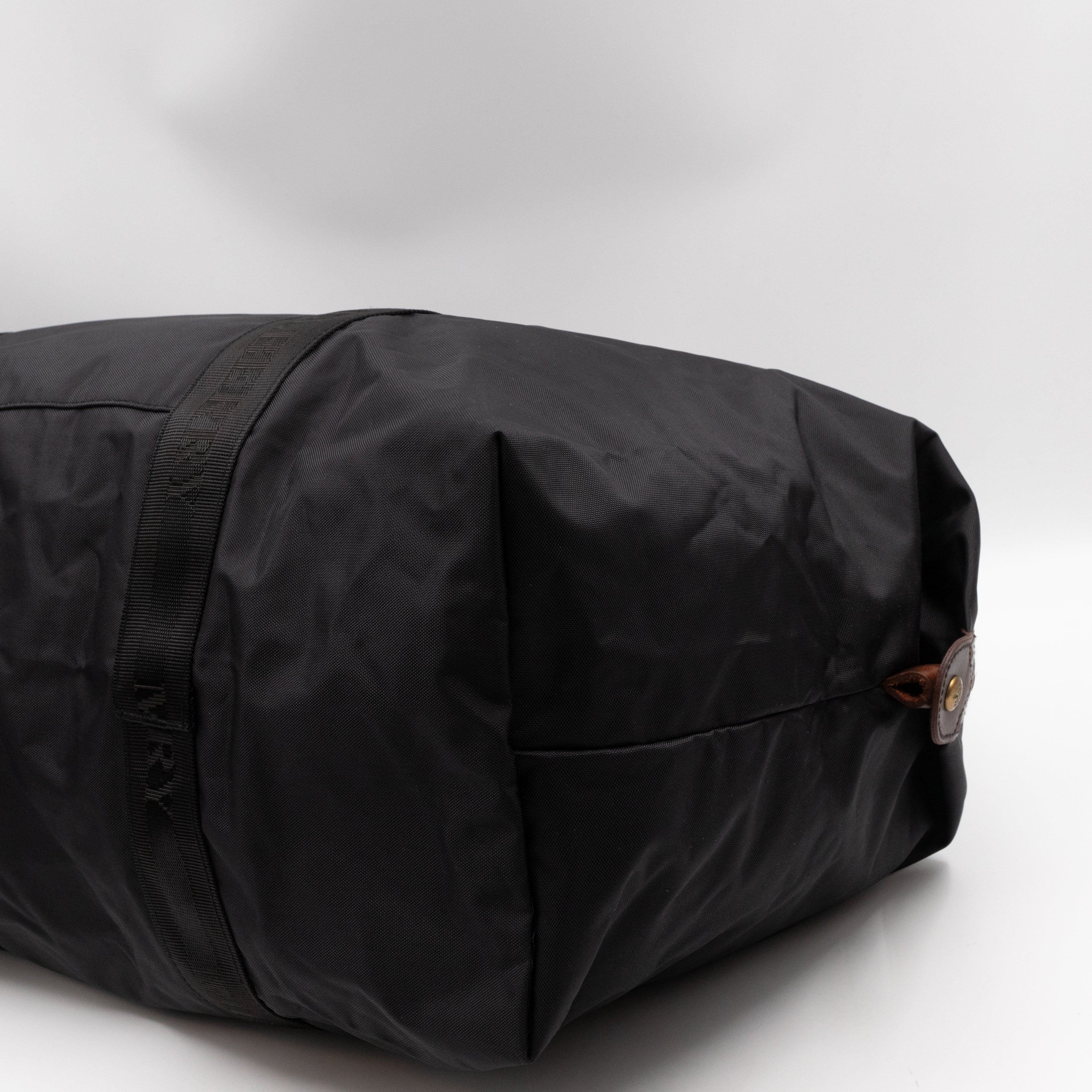 Duffle Black Nylon and Brown Leather Travel Bag