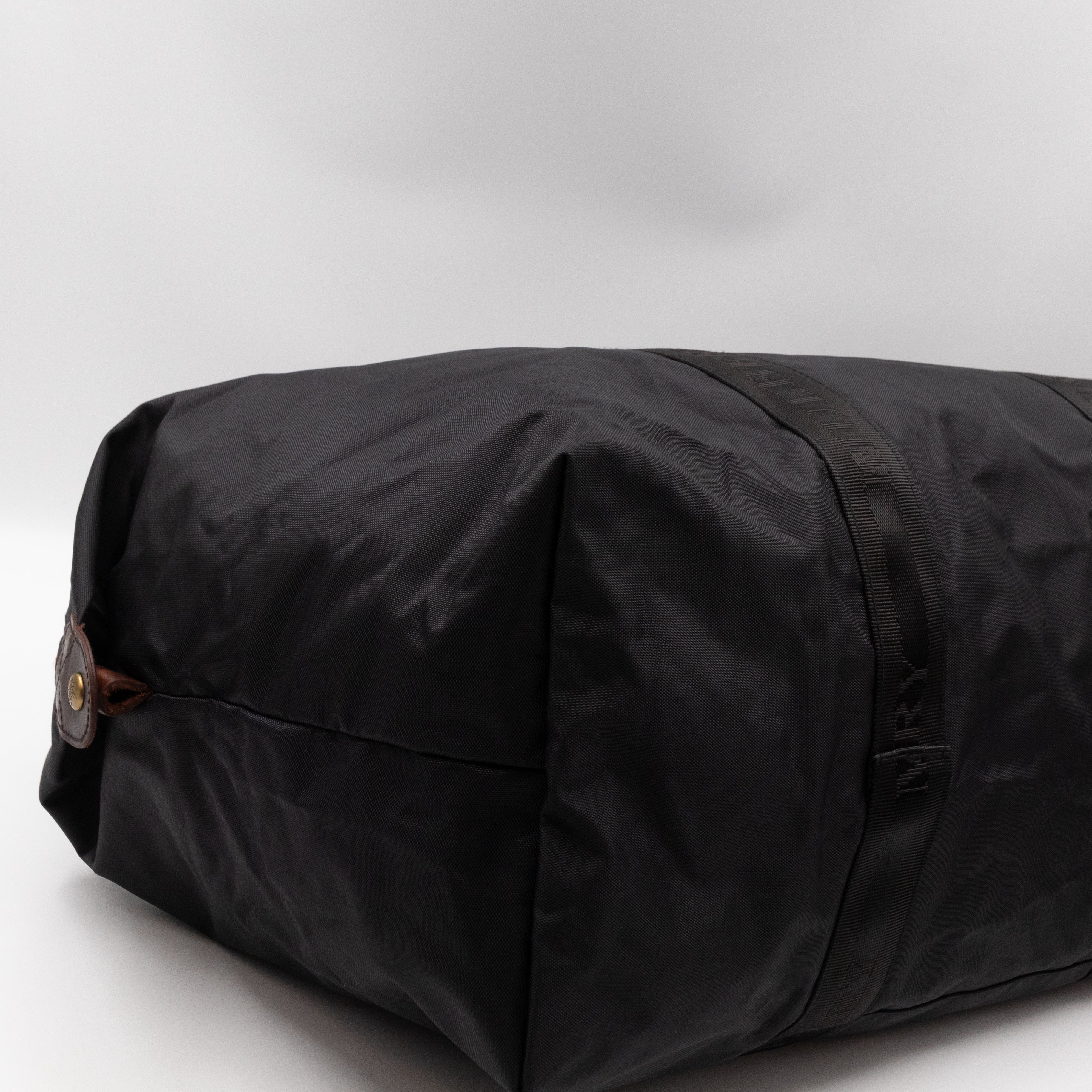 Duffle Black Nylon and Brown Leather Travel Bag