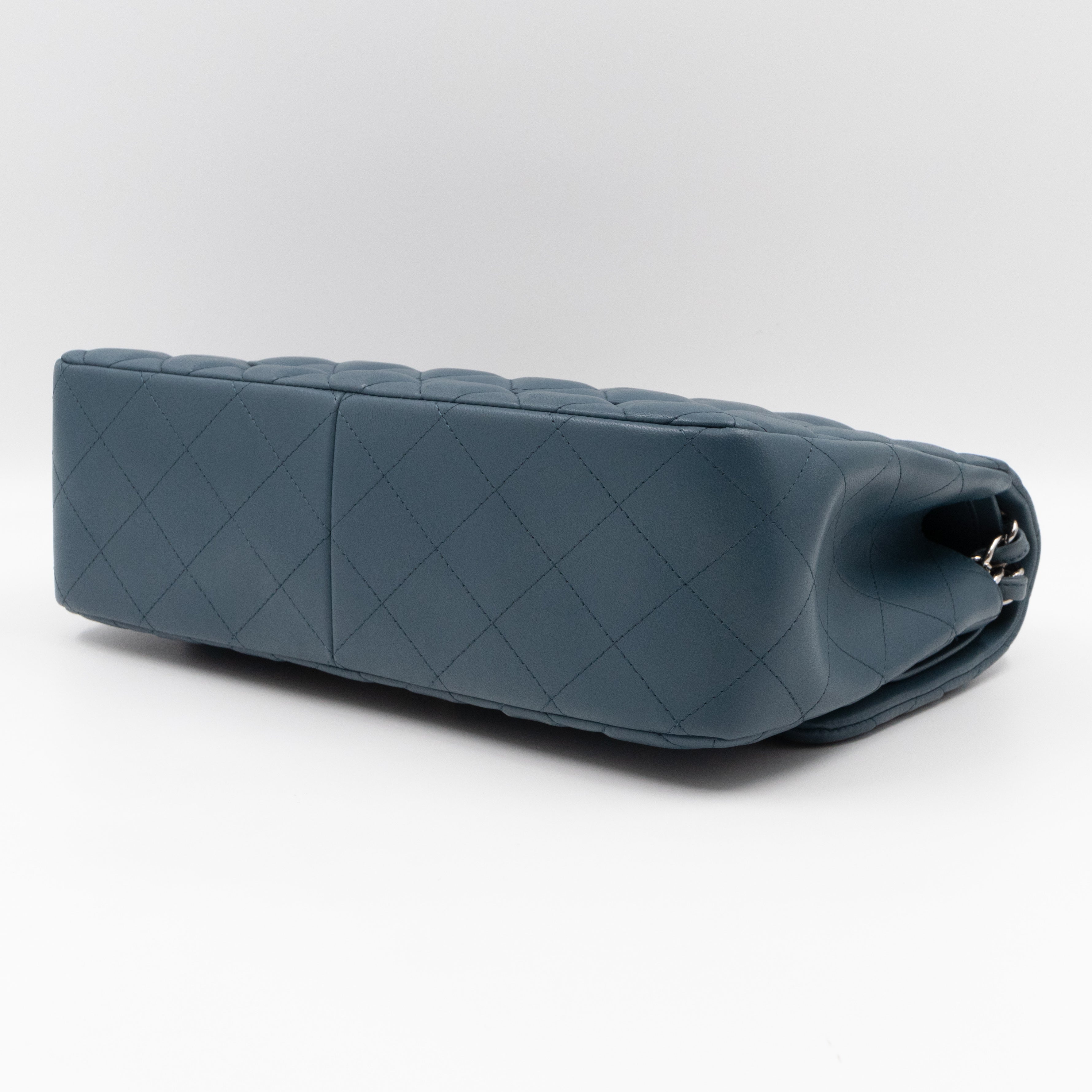 Classic Double Flap Jumbo Dark Blue Lambskin Silver