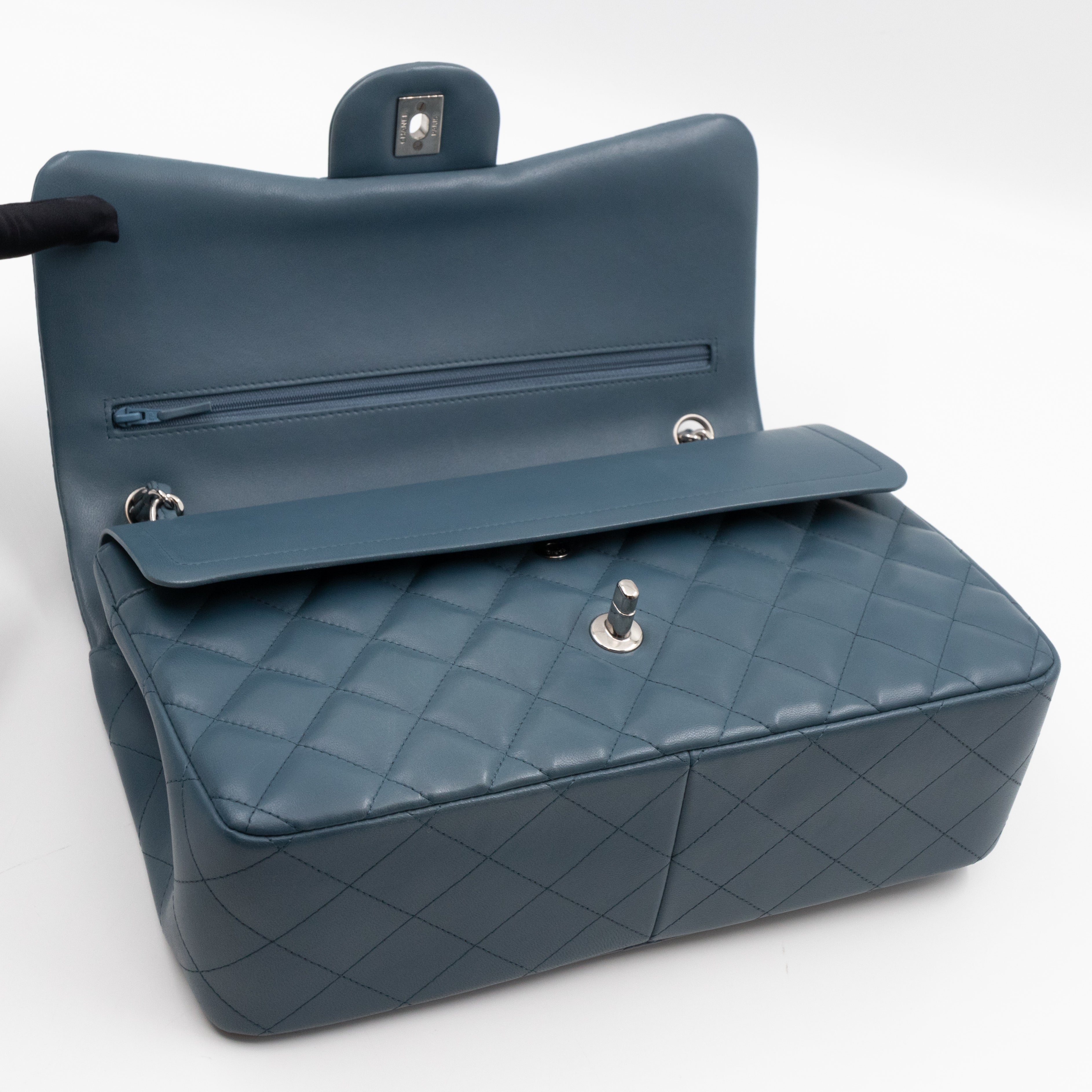 Classic Double Flap Jumbo Dark Blue Lambskin Silver