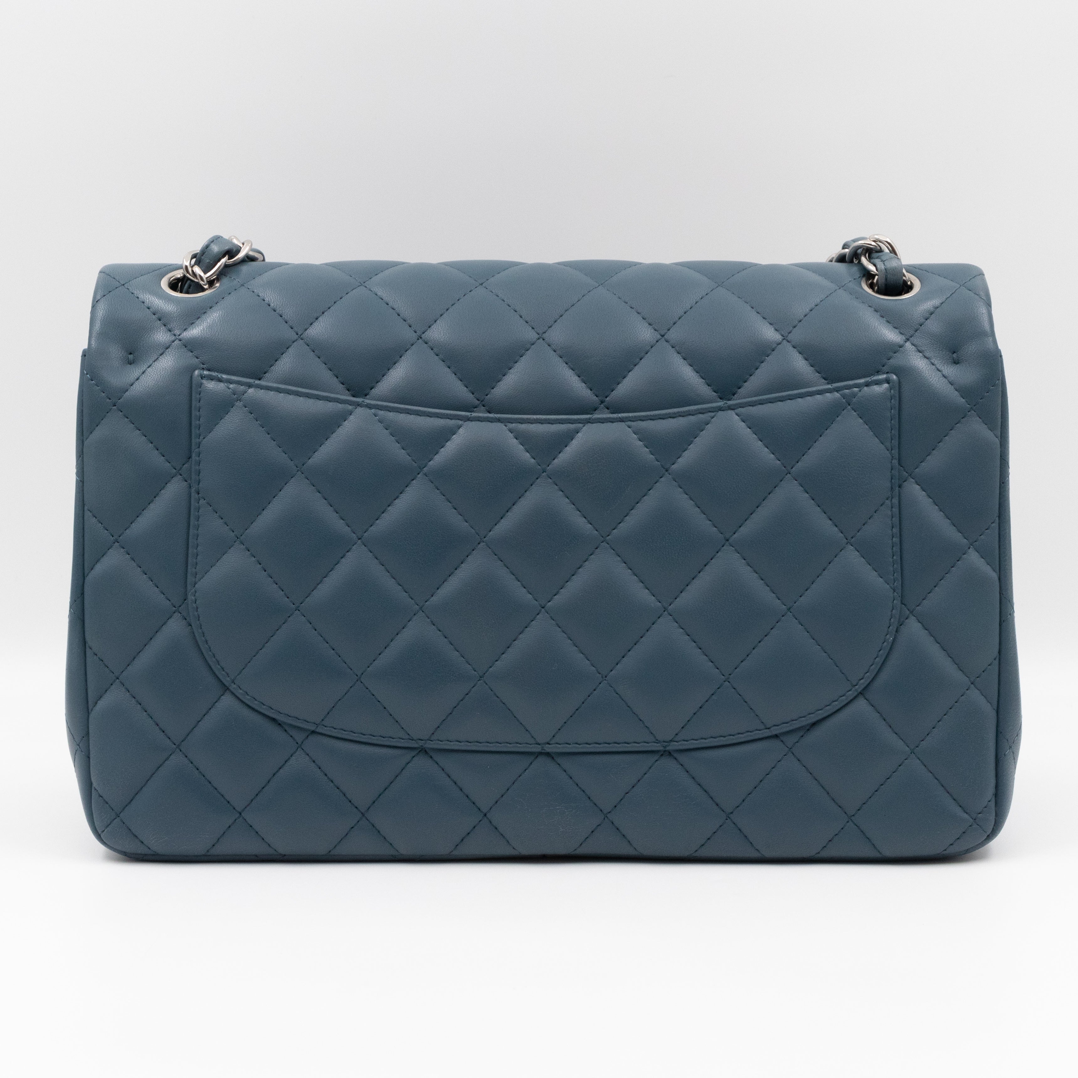 Classic Double Flap Jumbo Dark Blue Lambskin Silver