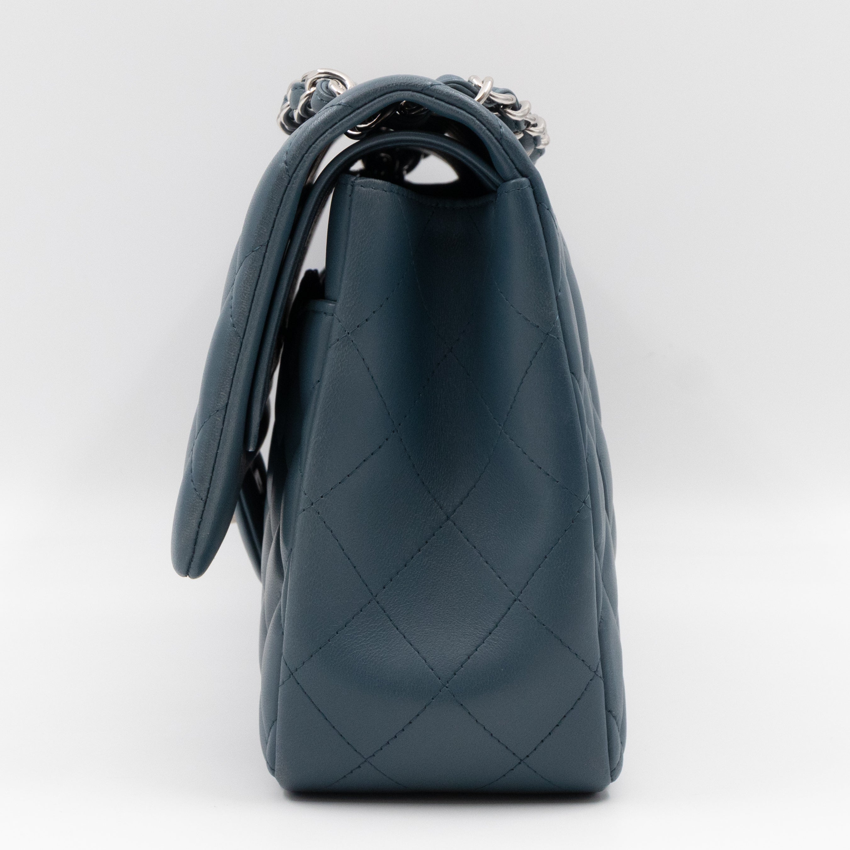 Classic Double Flap Jumbo Dark Blue Lambskin Silver