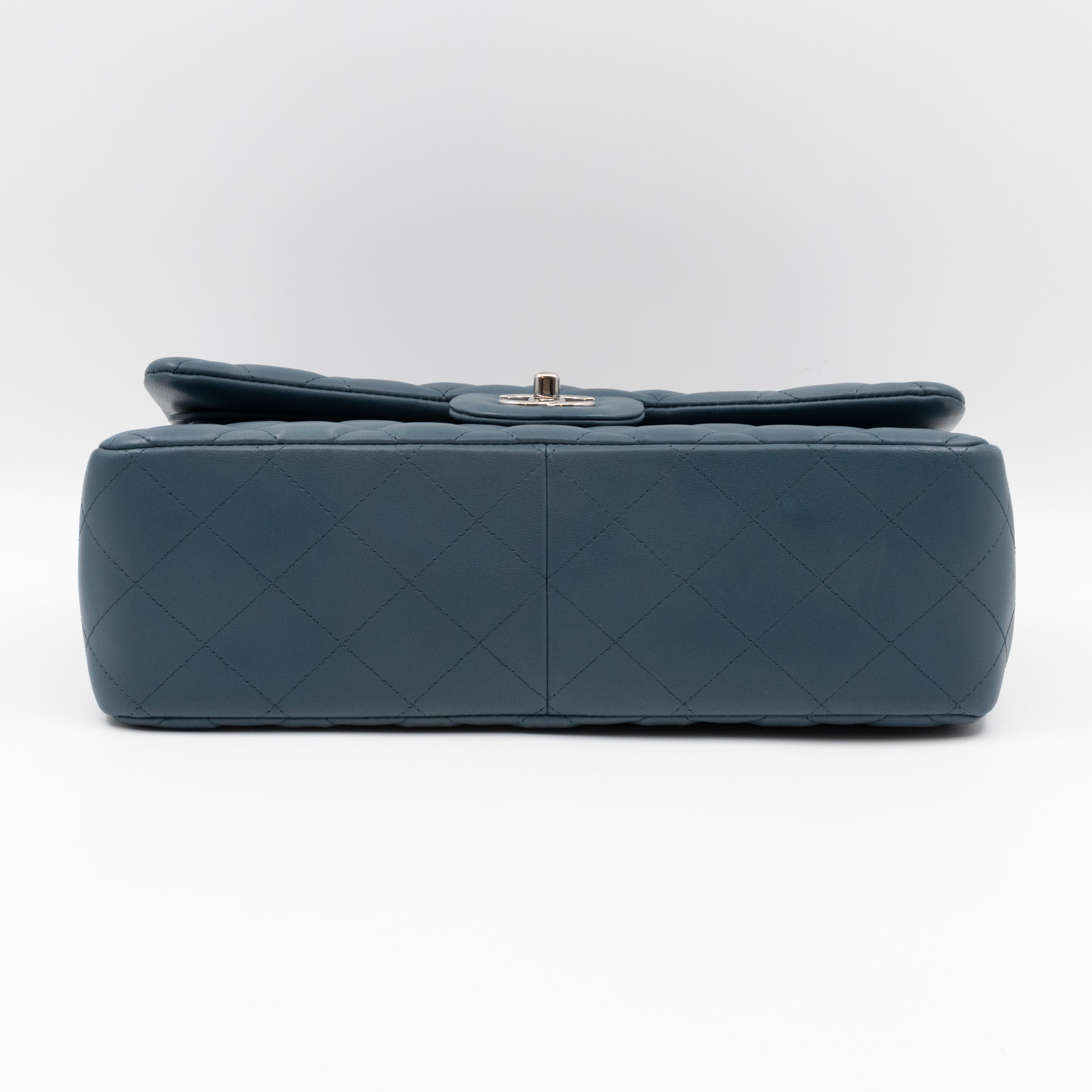 Classic Double Flap Jumbo Dark Blue Lambskin Silver