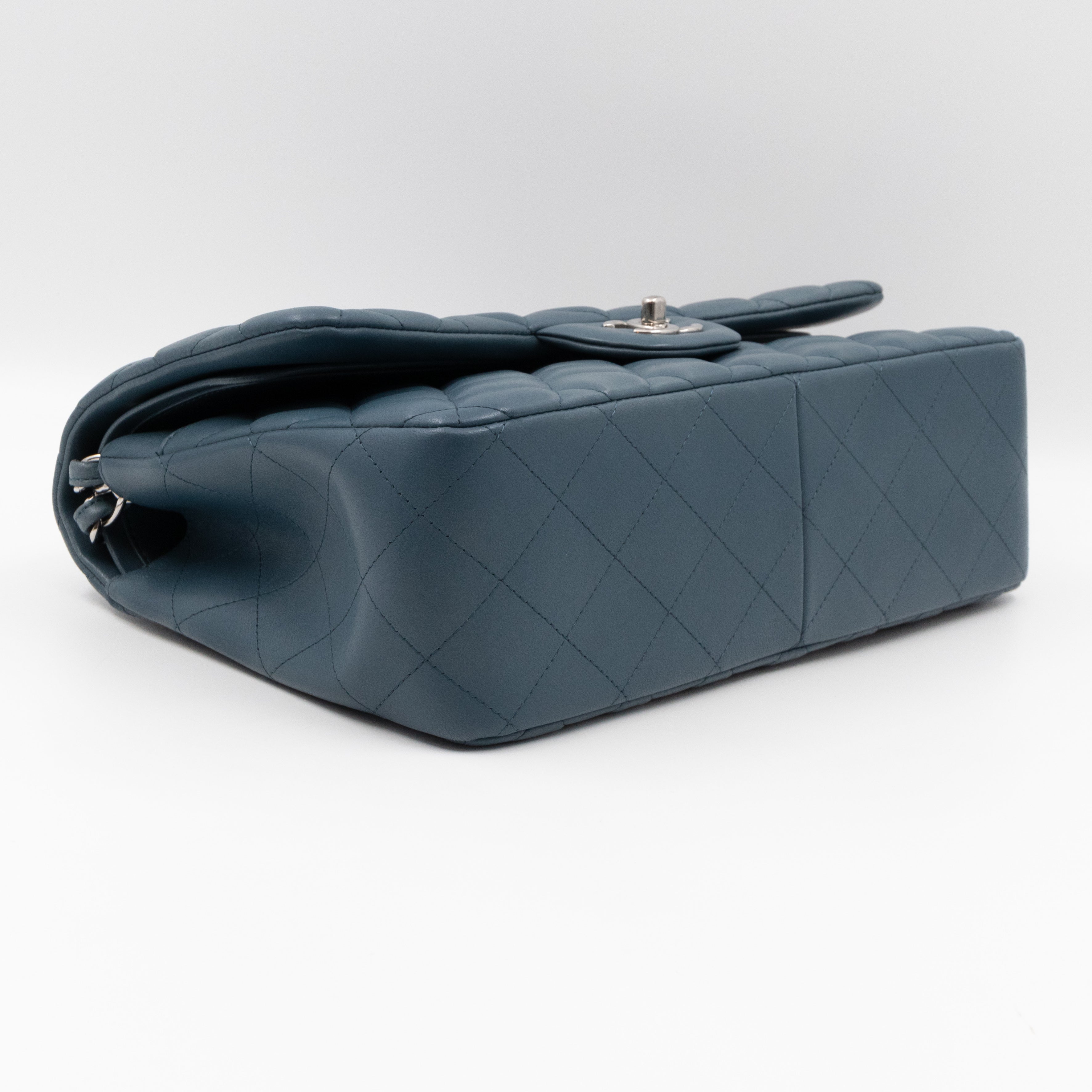 Classic Double Flap Jumbo Dark Blue Lambskin Silver