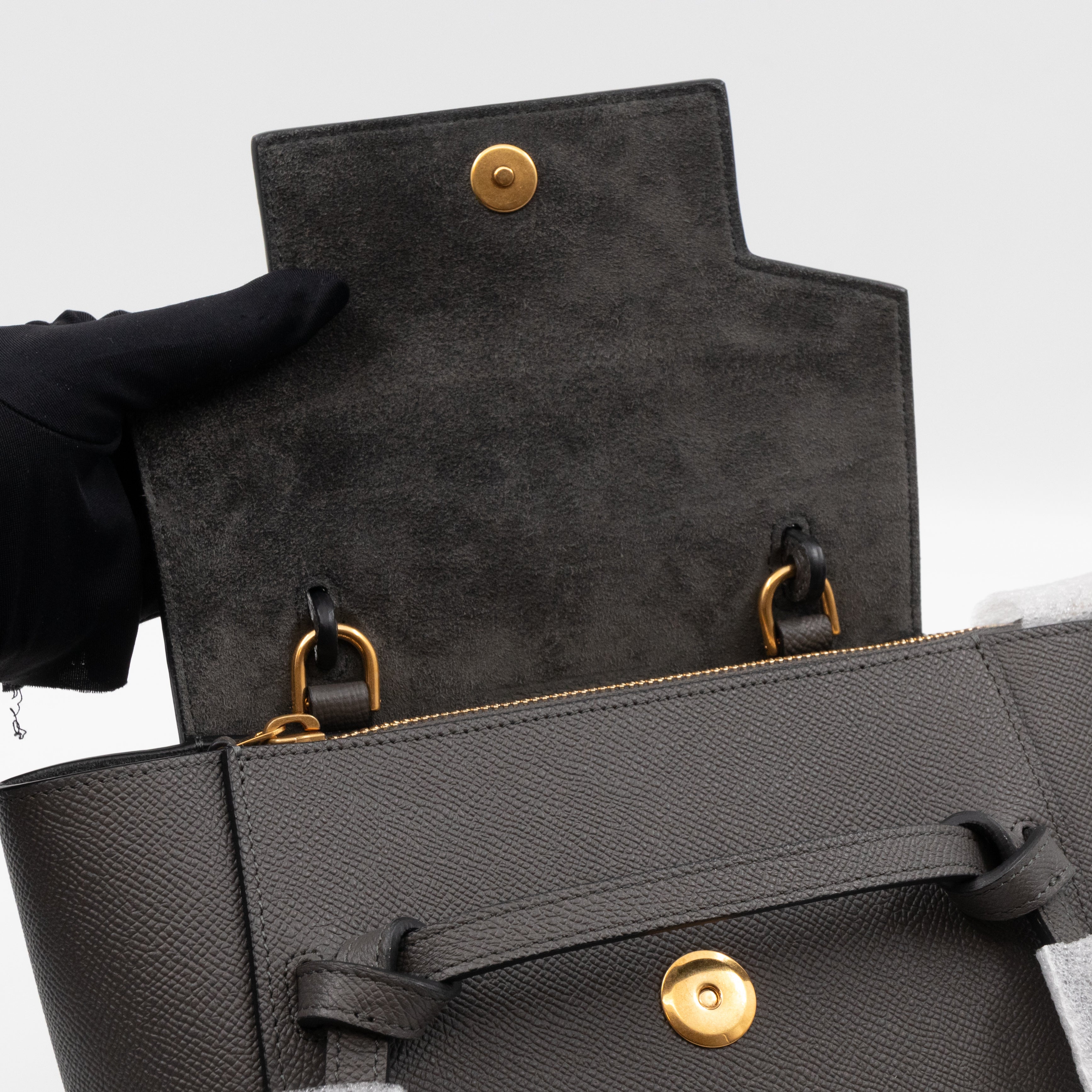 Nano Belt Bag Grey Grained Leather