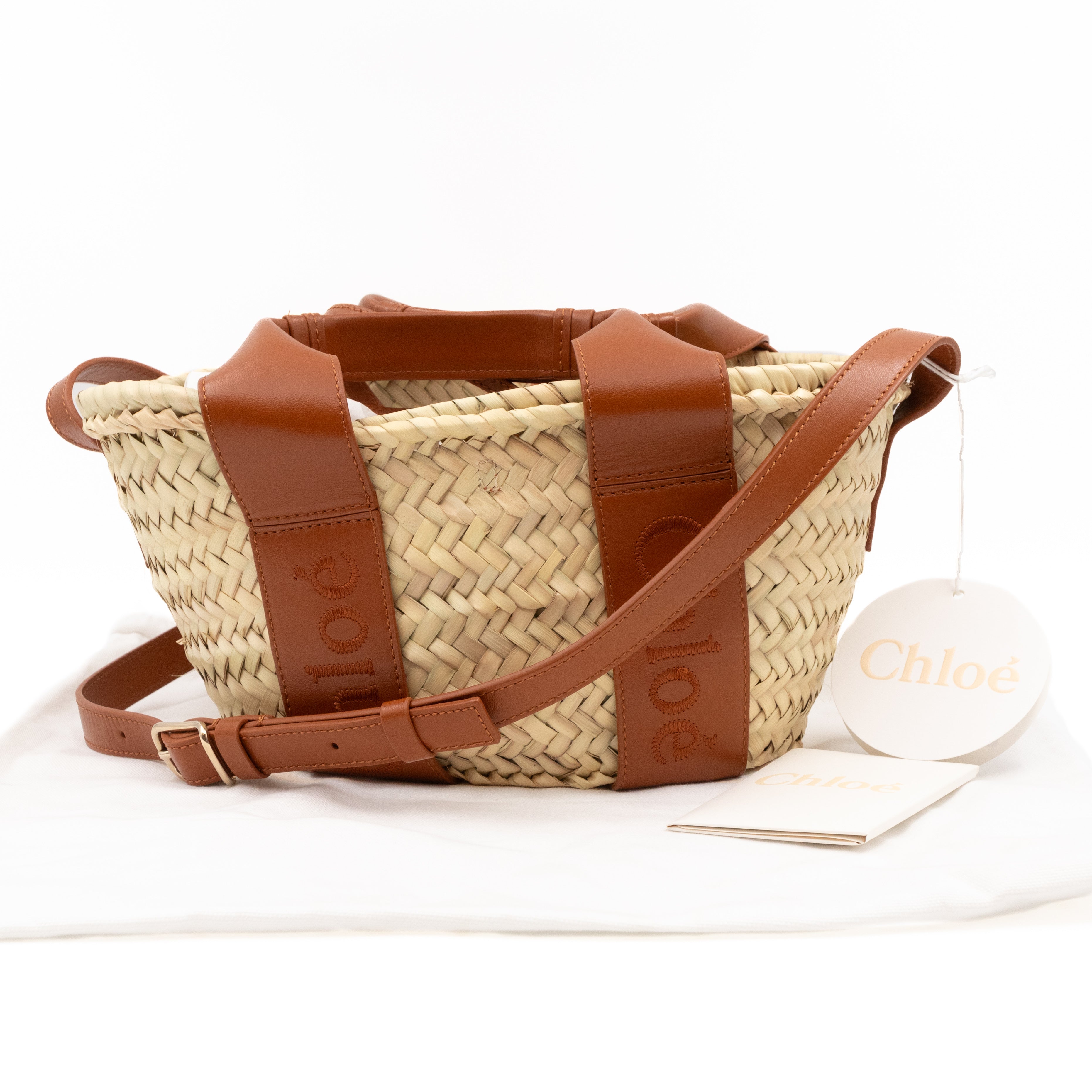 Sense Tote Natural Wicker Basket Brown Leather