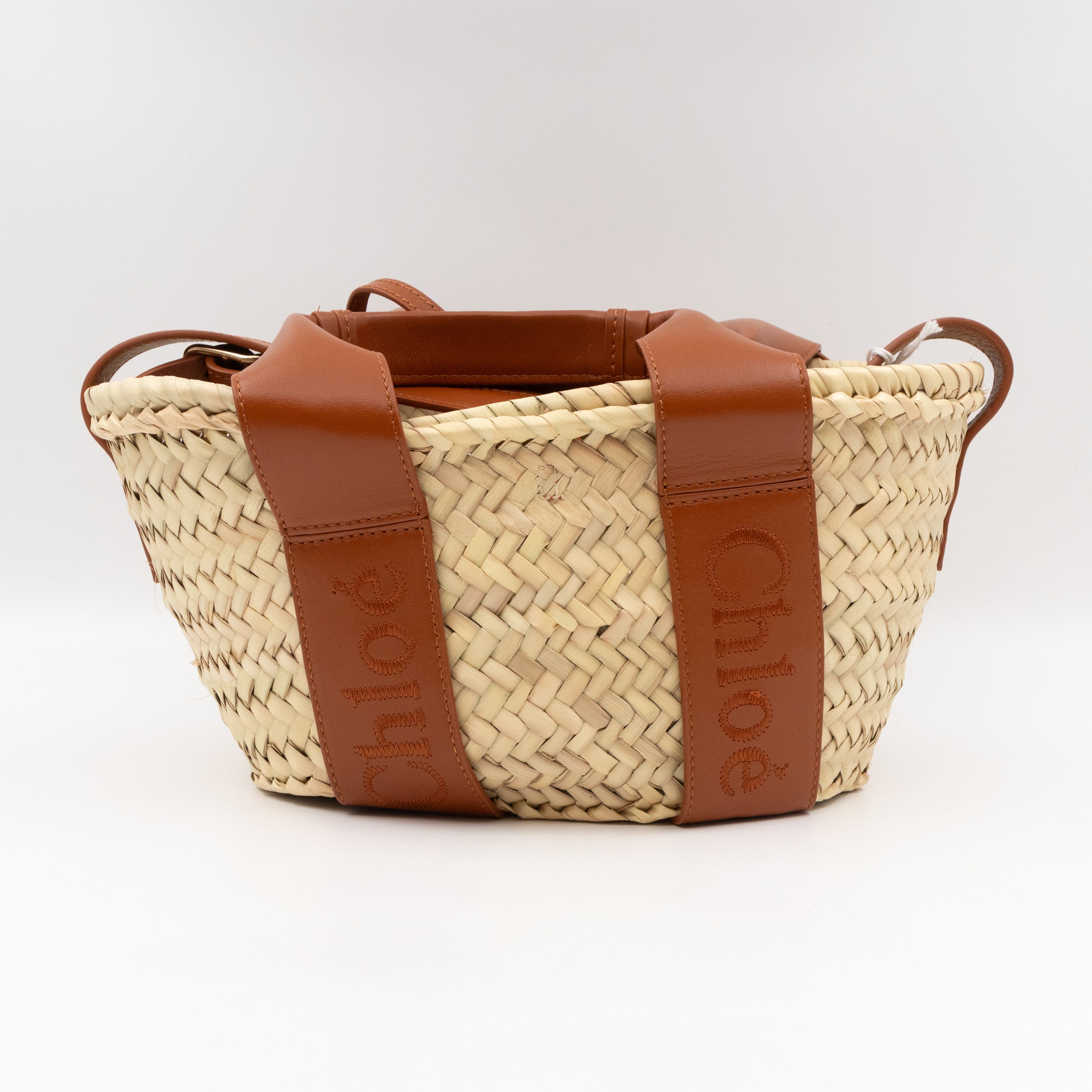 Sense Tote Natural Wicker Basket Brown Leather