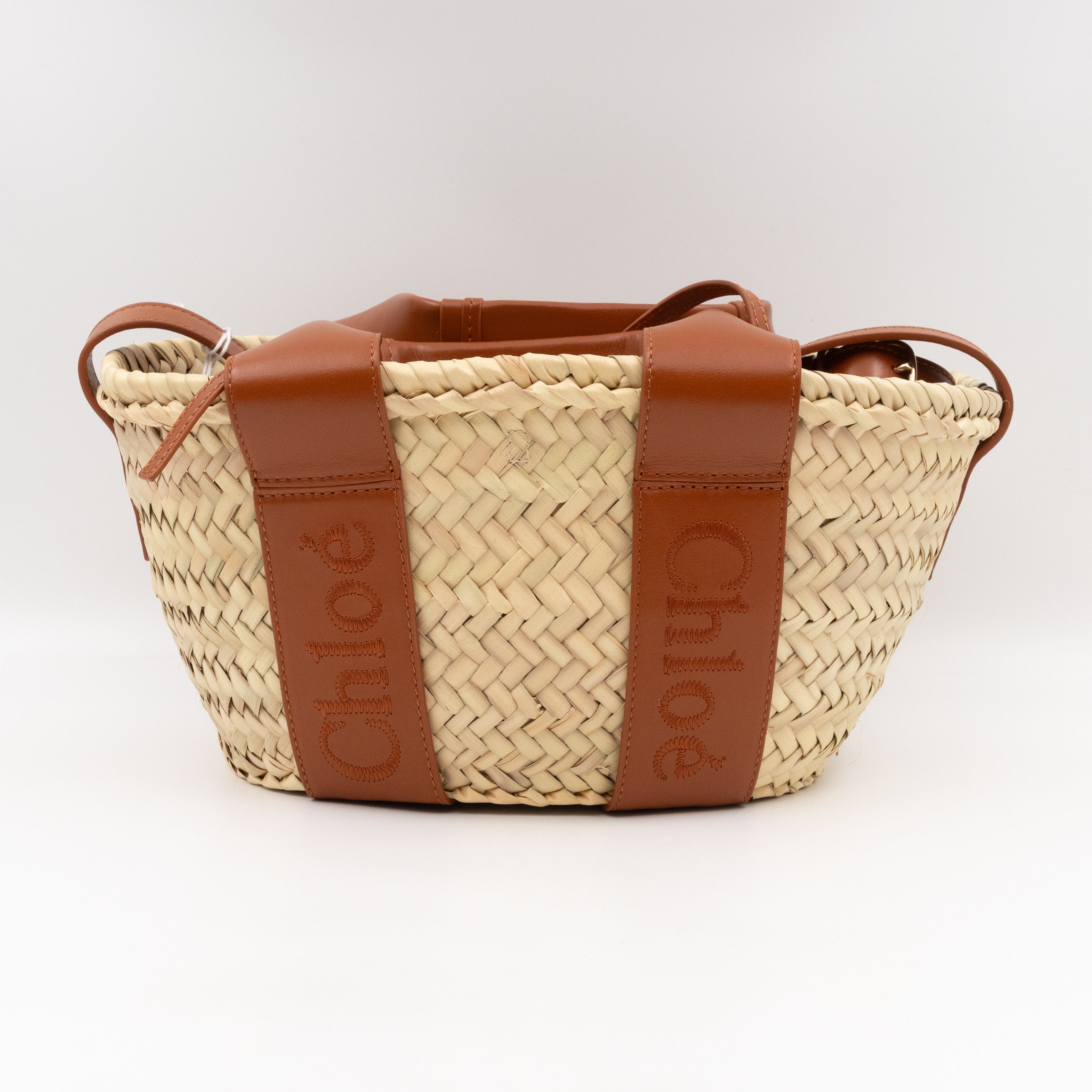 Sense Tote Natural Wicker Basket Brown Leather